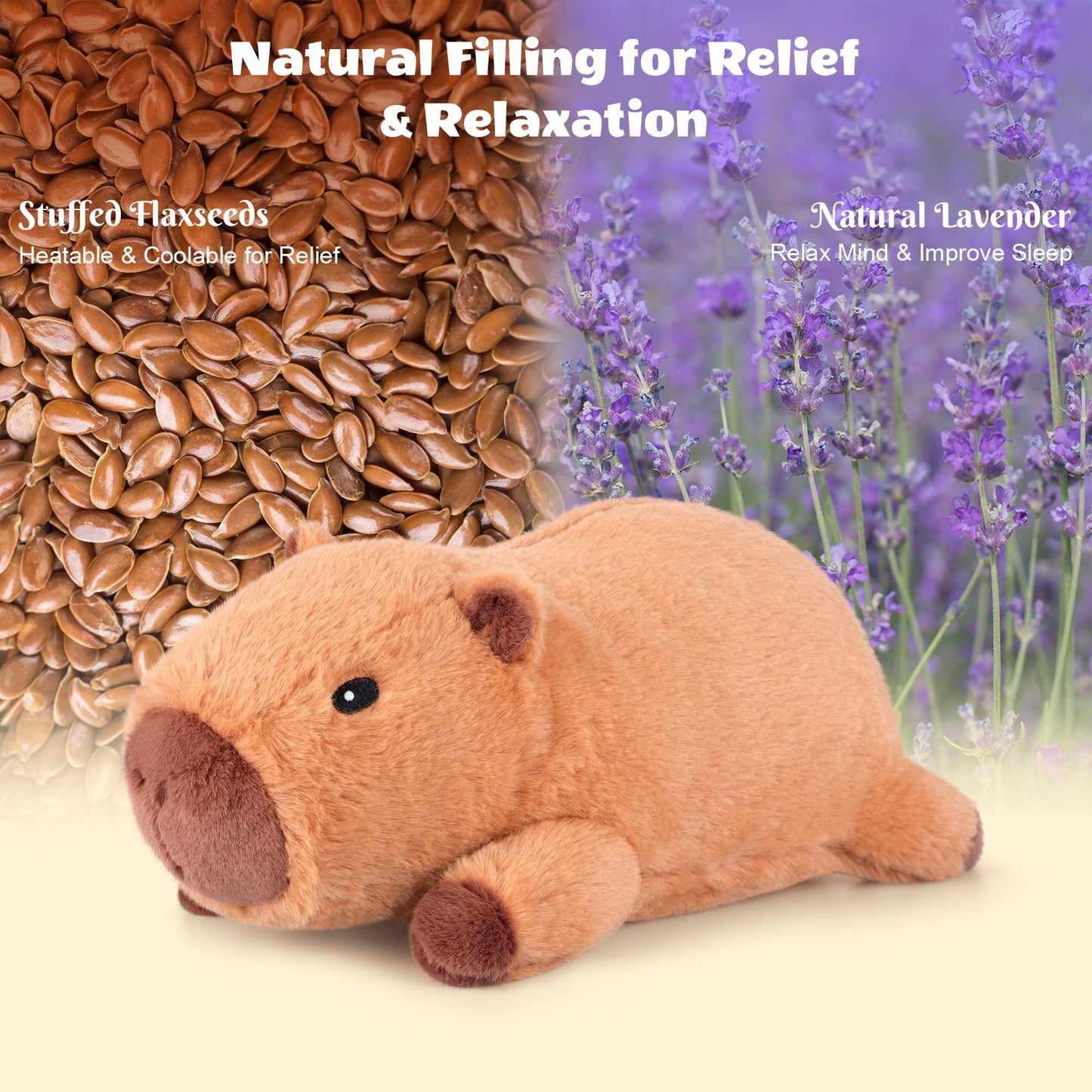 SuzziPals Heatable & Coolable Cute Capybara Plush, Microwave Heating Pad Stuffed Animals for Soothing & Relaxation, Stuffed Capibara Plush Toys for Stress Relief, Capybara Gifts for Girls & Boy