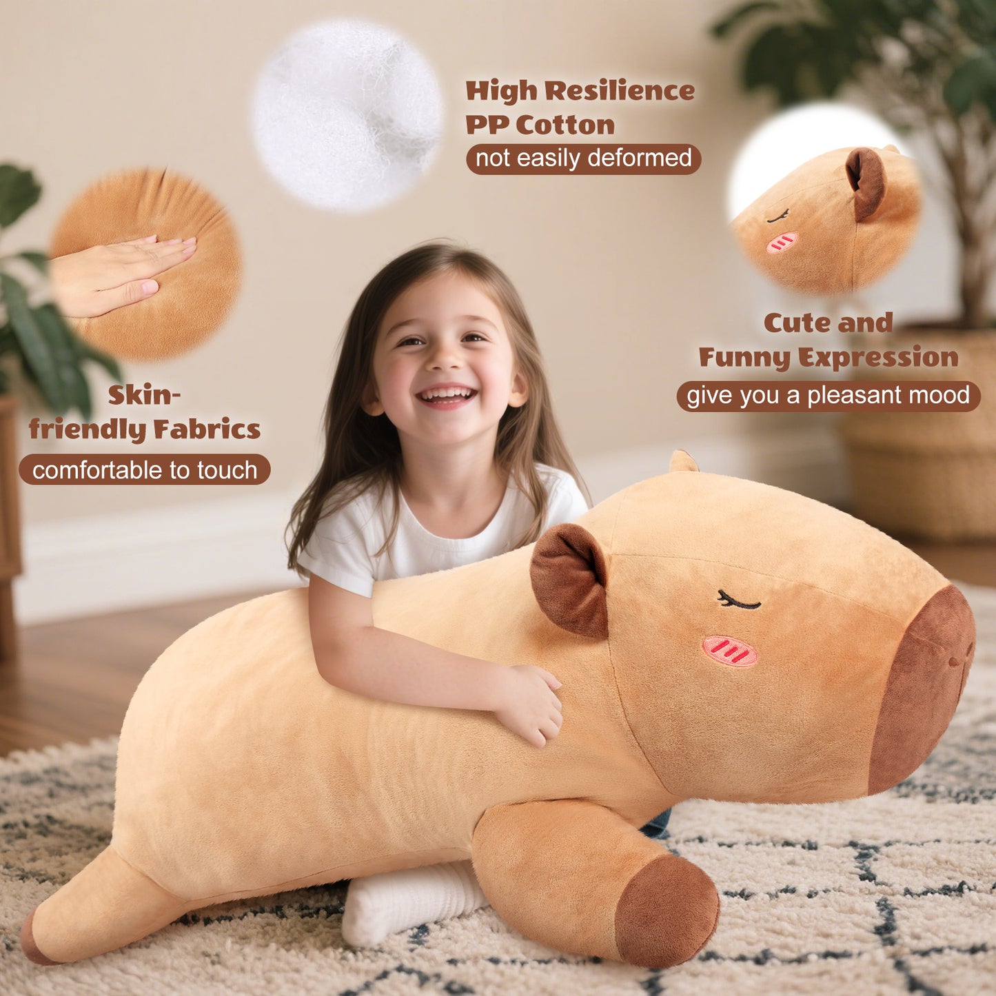 SuzziPals 43 inch Giant Capybara Plush, Lifelike Giant Stuffed Animal for Stress Relief & Companion, Extra Soft Plush Big Plushies Hugging Pillow, Jumbo Capybara Gifts for Kids Adults
