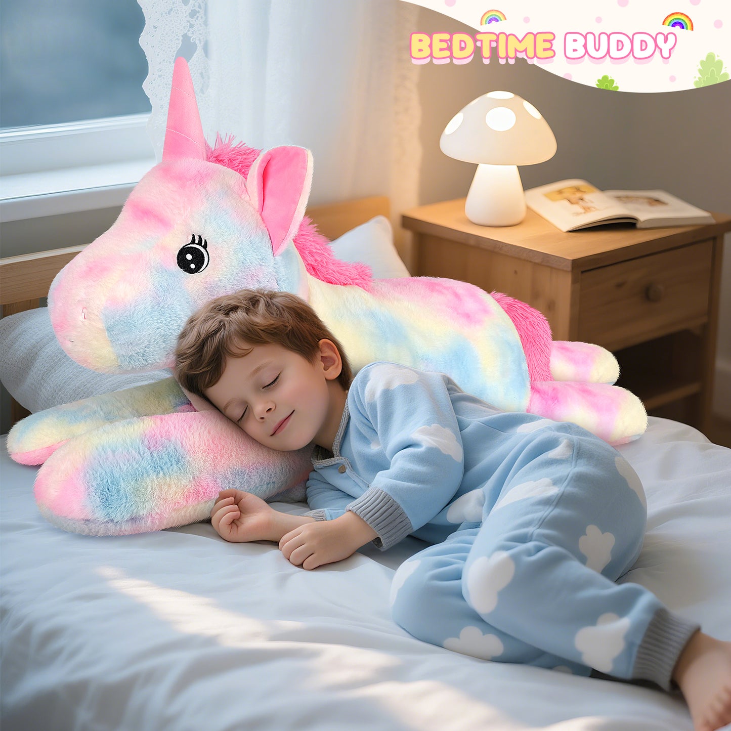 SuzziPals 43 inch Giant Unicorn Stuffed Animal, Lifelike Giant Plush Unicorn Toys for Stress Relief & Companion, Soft Big Stuffed Animals, Rainbow Unicorns Big Plushies Gifts for Kids Adults