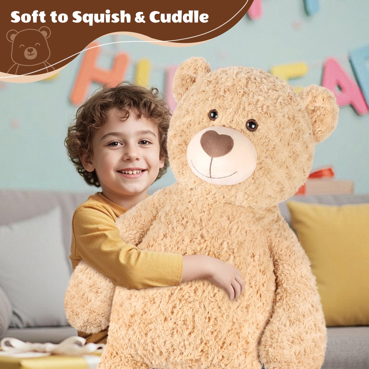 SuzziPals 43 inch Giant Teddy Bear Stuffed Animal, Lifelike Stuffed Animals for Stress Relief & Companion, Extra Soft Fluffy Big Plushies Hugging Pillow, Jumbo Teddy Bears Gifts for Kids Adults