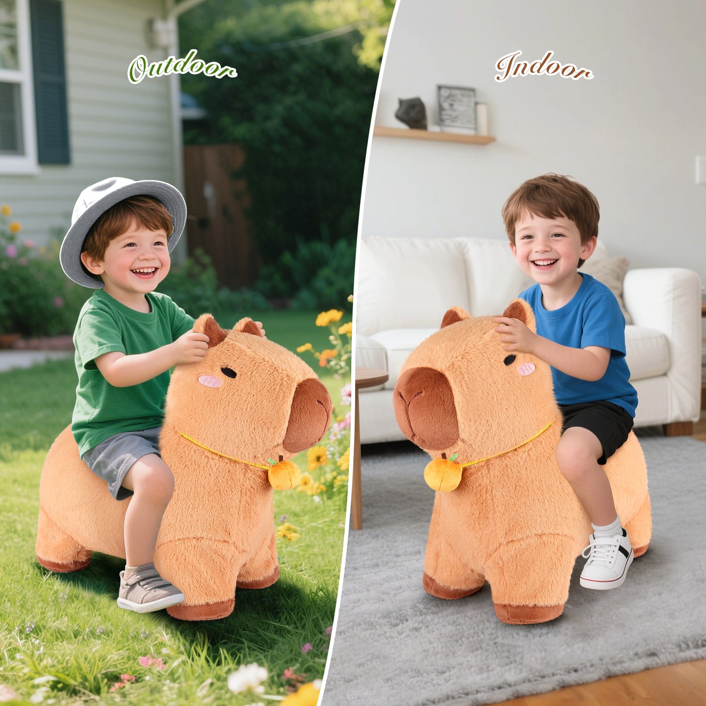 SuzziPals Bouncy Capybara Hopper Toys, Inflatable Ride on Toy with Plush Cover, Indoor & Outdoor Hopping Bouncing Animals for Toddlers Kids Adults, Capybara Stuffed Animal Hopping Toddler Gifts