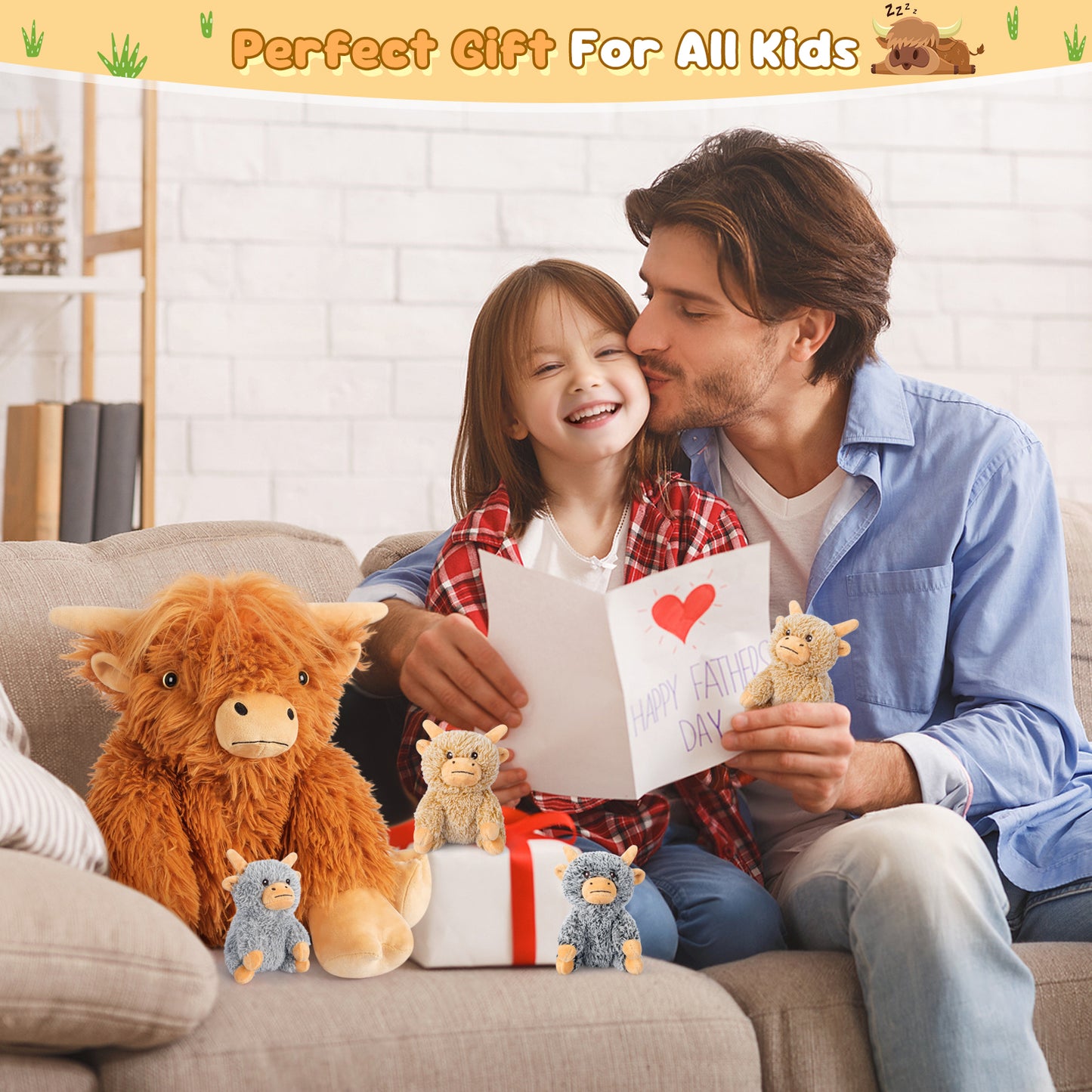 SuzziPals 5-in-1 Highland Cow Stuffed Animals with Babies Inside, 5PC Set Highland Cow Plush Mommy & 4 Babies, Soft Pillow Plushies Decor, Cute 3 to 8 Year Old Girl Gifts, Imaginative Play Toy (Cows)