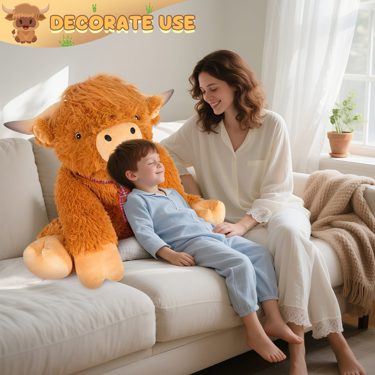 SuzziPals 43 inch Giant Highland Cow Stuffed Animals, Lifelike Big Cow Stuffed Animal for Stress Relief & Companion, Extra Soft Cute Plushies, Huge Emotional Support Plush Toys Gifts for Kids Adults