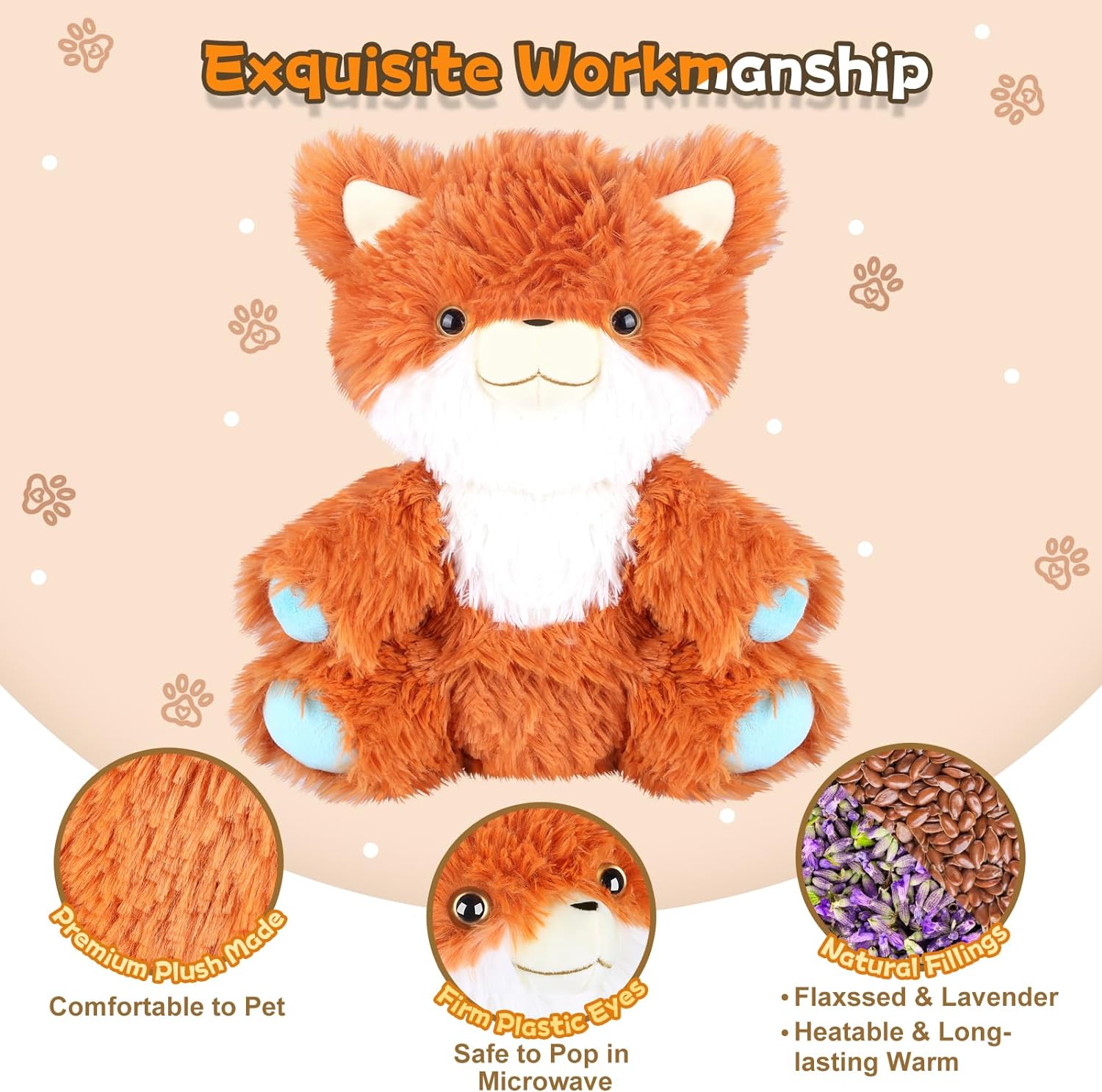 SuzziPals Microwavable Stuffed Animals Fox Plushies, Stuffed Fox Heating Pads for Cramps Pain, Anxiety & Stress Relief, Warming Cuddly Companion Fox Stuffed Animal, Fox Toys Gifts for Kids Adults