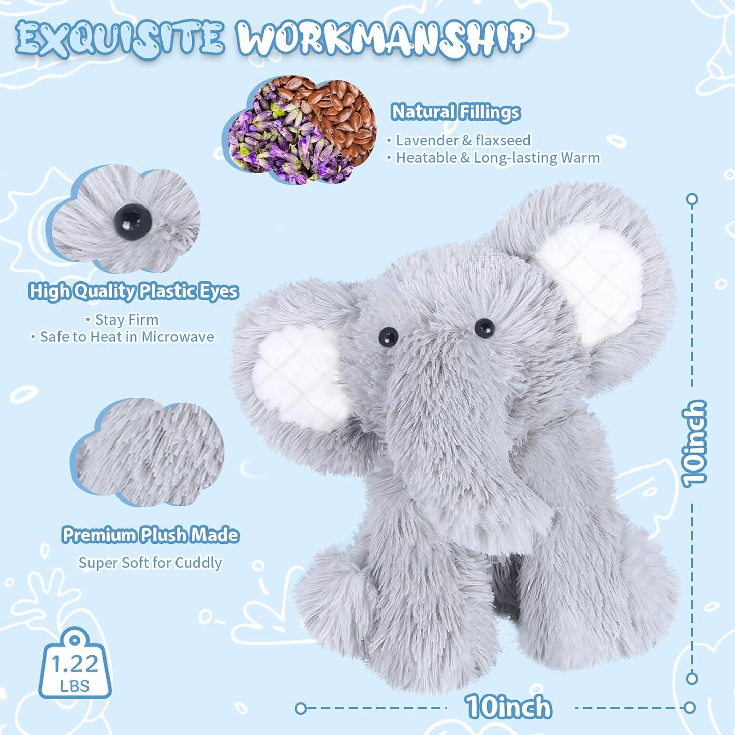 SuzziPals Warming Elephant Stuffed Animals, Microwavable Stuffed Animal Heating Pads for Cramps, Pain & Stress Relief, Heatable & Coolable Stuffed Elephants, Lavender Scented Plush Toys Elephant Gifts