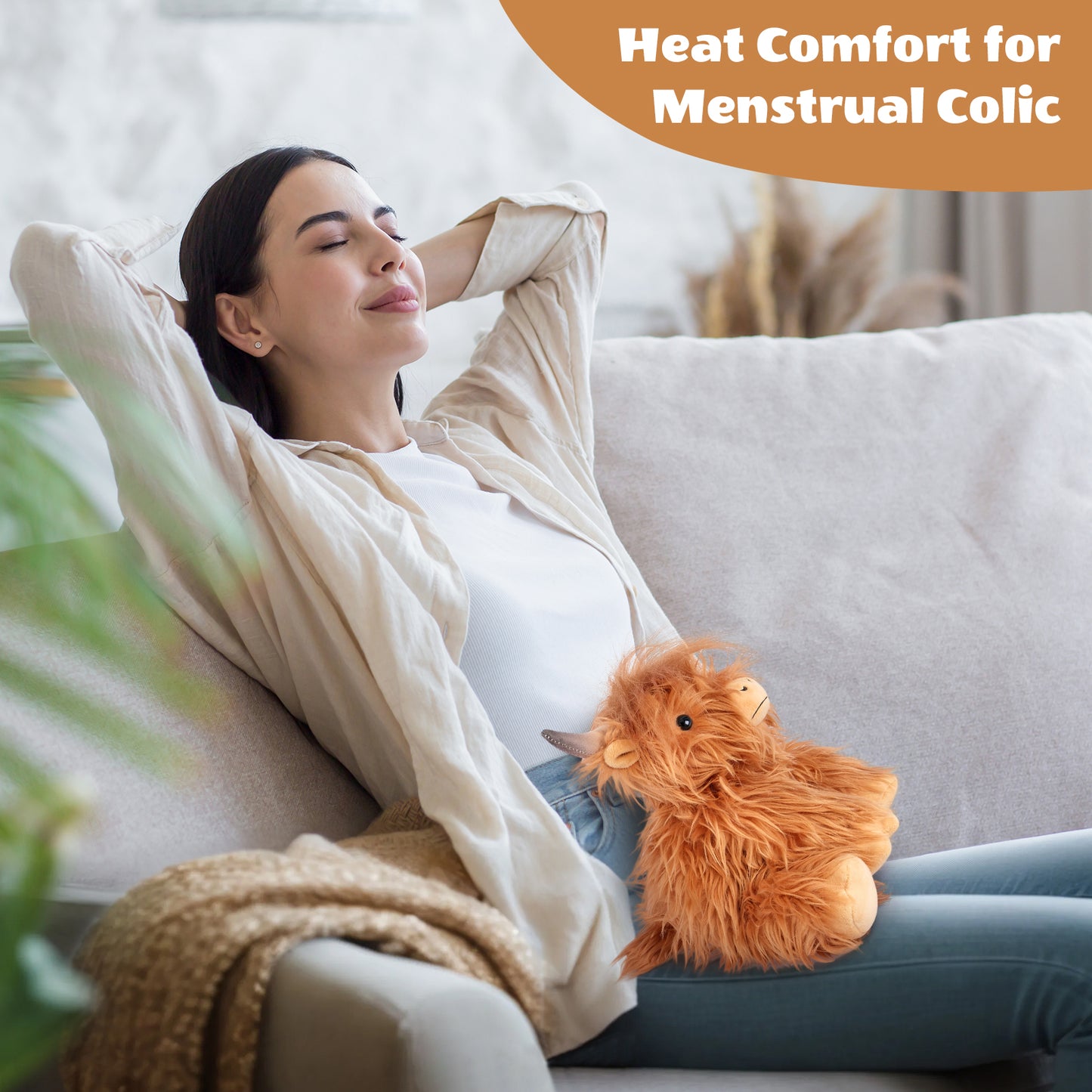 SuzziPals Heatable & Coolable Highland Cow Stuffed Animal, Microwavable Stuffed Animals Heating Pad for Period DIscomfort, Cuddly Cattle Stuffed Animal for Warmth & Anxiety, Highland Cow Gifts for kid