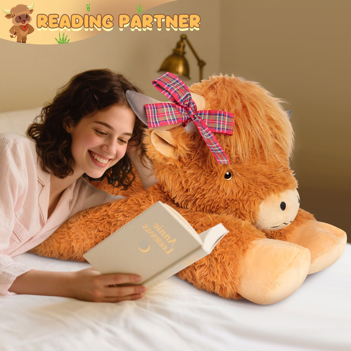 SuzziPals 43 inch Giant Highland Cow Stuffed Animals, Lifelike Big Cow Stuffed Animal for Stress Relief & Companion, Extra Soft Cute Plushies, Huge Emotional Support Plush Toys Gifts for Kids Adults