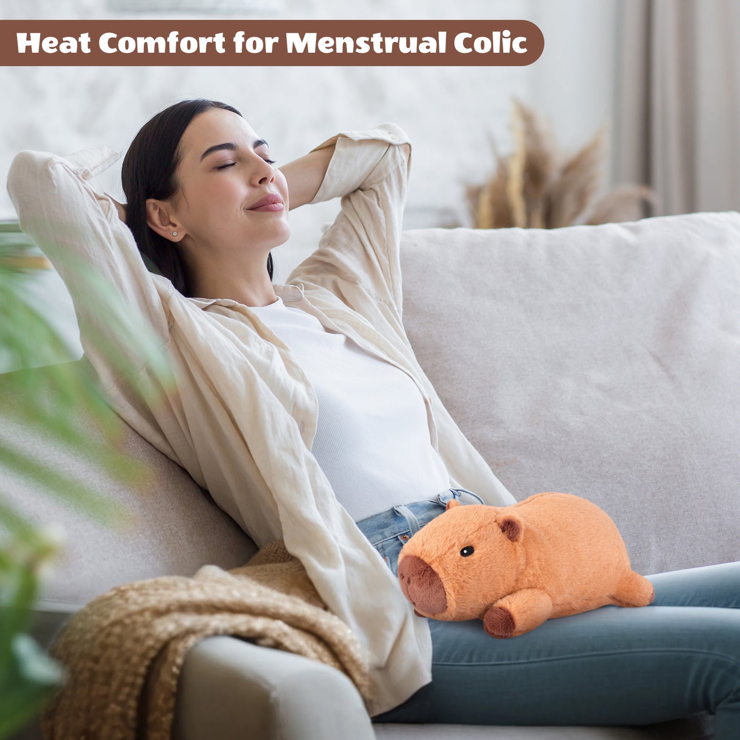 SuzziPals Heatable & Coolable Cute Capybara Plush, Microwave Heating Pad Stuffed Animals for Soothing & Relaxation, Stuffed Capibara Plush Toys for Stress Relief, Capybara Gifts for Girls & Boy