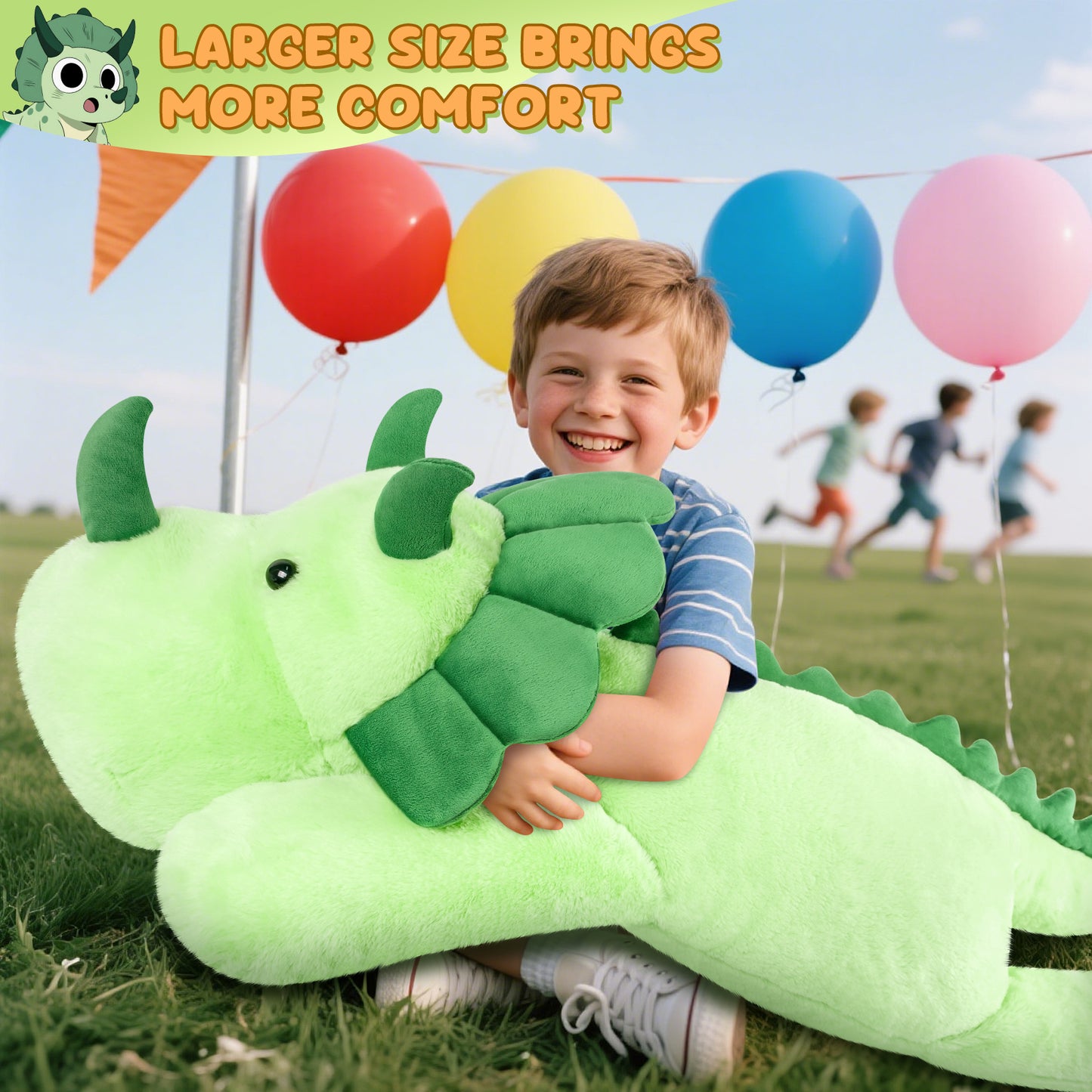 SuzziPals 43 inch Giant Triceratops Plush, Lifelike Giant Dinosaur Stuffed Animal for Stress Relief & Companion, Extra Soft Big Stuffed Animals, Jumbo Dinosaur Plush Toys Gifts for Kids Adults