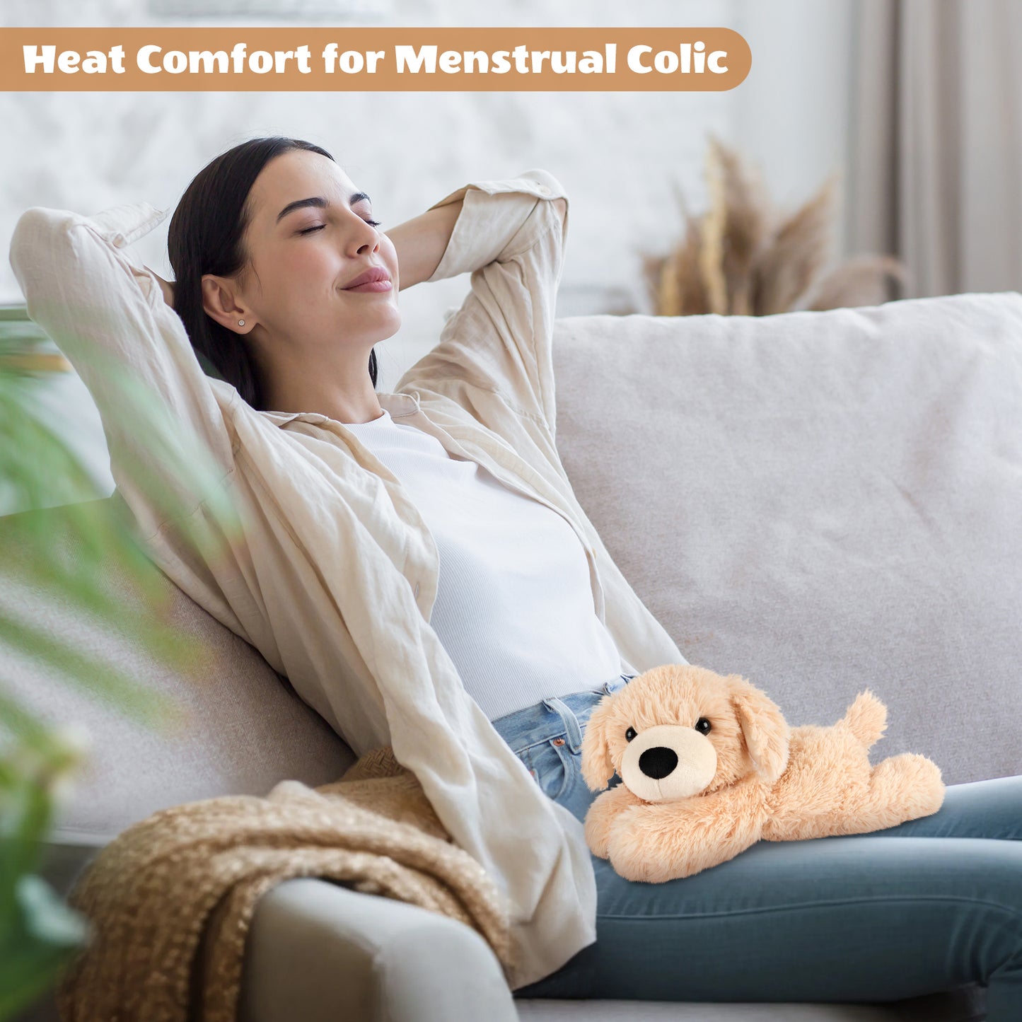 SuzziPals Heatable & Coolable Lying Golden Retriever Stuffed Animal, Heating Pad Microwavable for Soothing & Relaxation, Lavender Scented Dog Plush for Stress Relief, Puppy Plushie Gifts for Kid