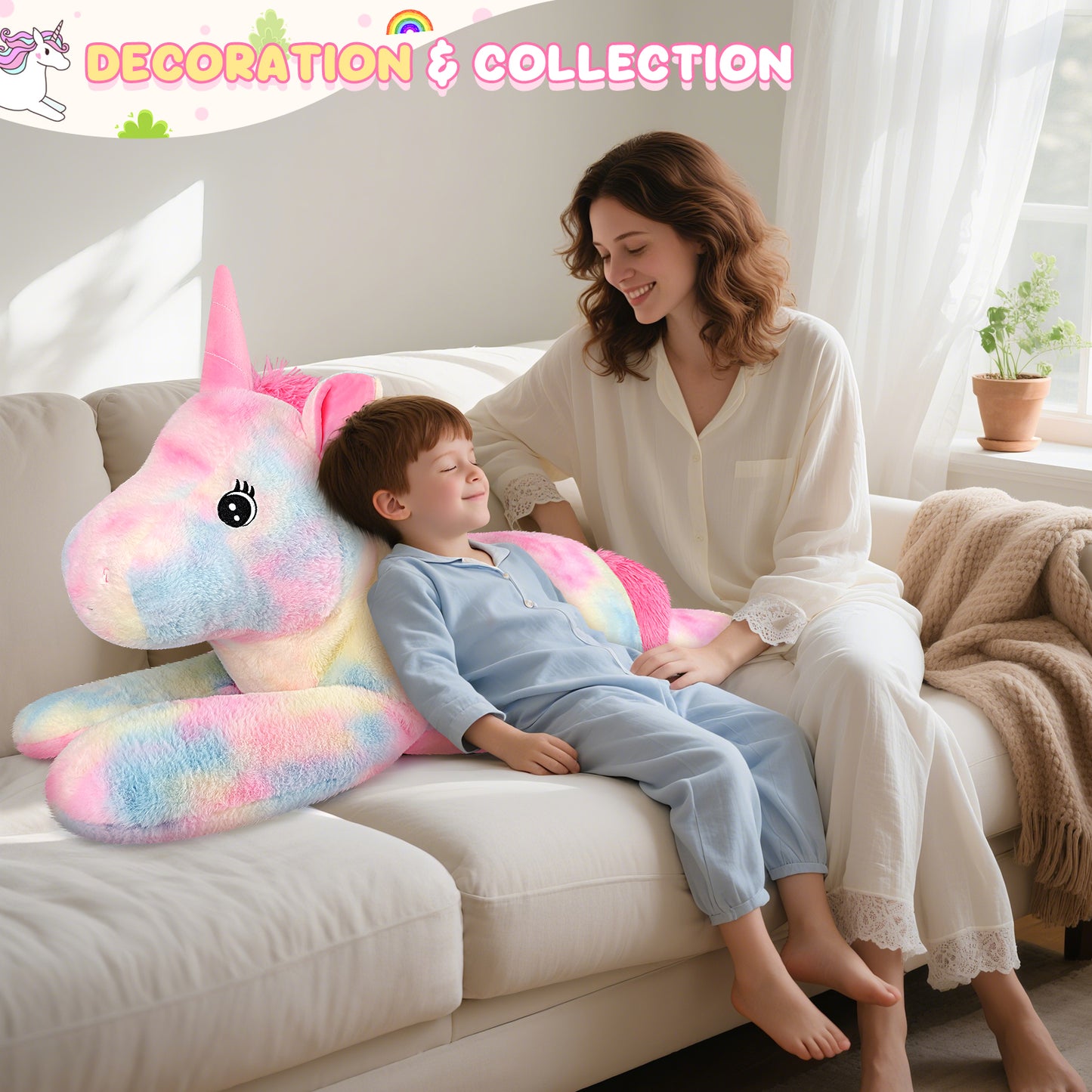 SuzziPals 43 inch Giant Unicorn Stuffed Animal, Lifelike Giant Plush Unicorn Toys for Stress Relief & Companion, Soft Big Stuffed Animals, Rainbow Unicorns Big Plushies Gifts for Kids Adults
