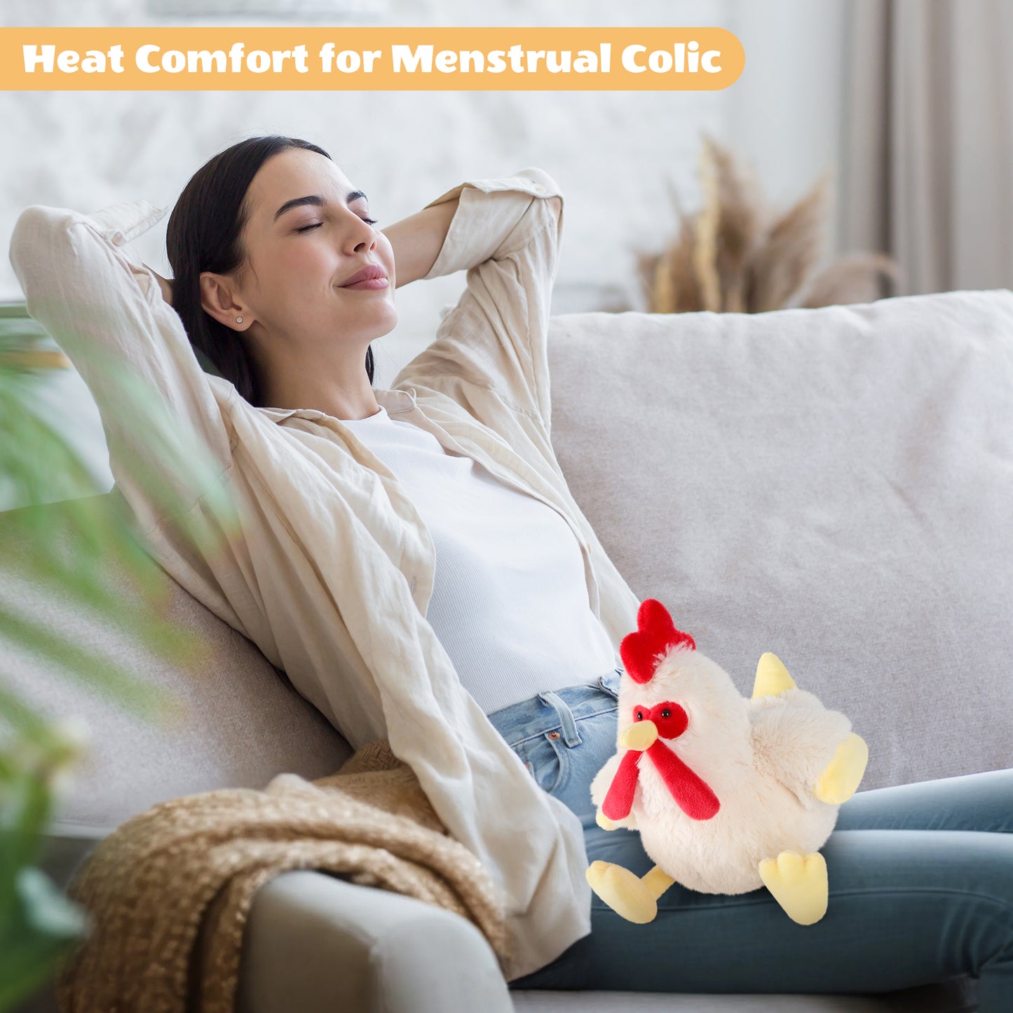 SuzziPals Chicken Stuffed Animal, Microwavable Stuffed Animals Heating Pad for Period Cramps, Cuddly Chicken Plush Toys for Warmth & Comfort, Rooster Plushies Gifts for Adults Kids