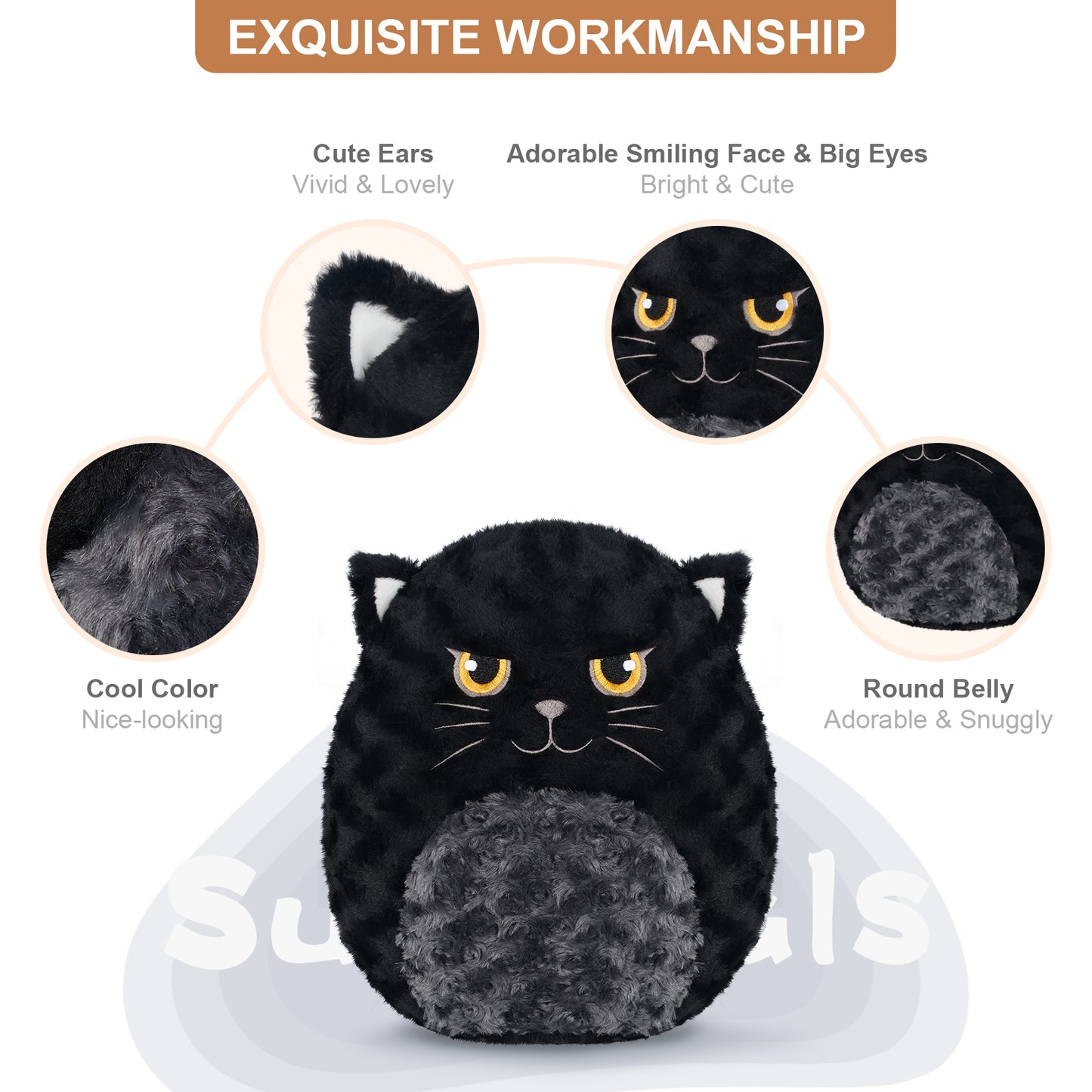 14" Cute Black Cat Plush Pillows, Cute Cat Stuffed Animals for Squish & Collect