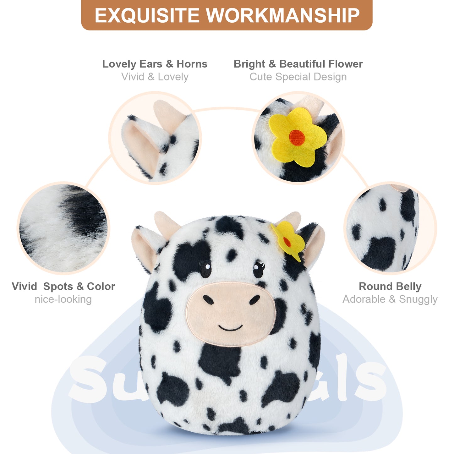 13" Stuffed Cow Plush Pillows, Cow Stuffed Animals Cow Plushies for Squish & Cuddle