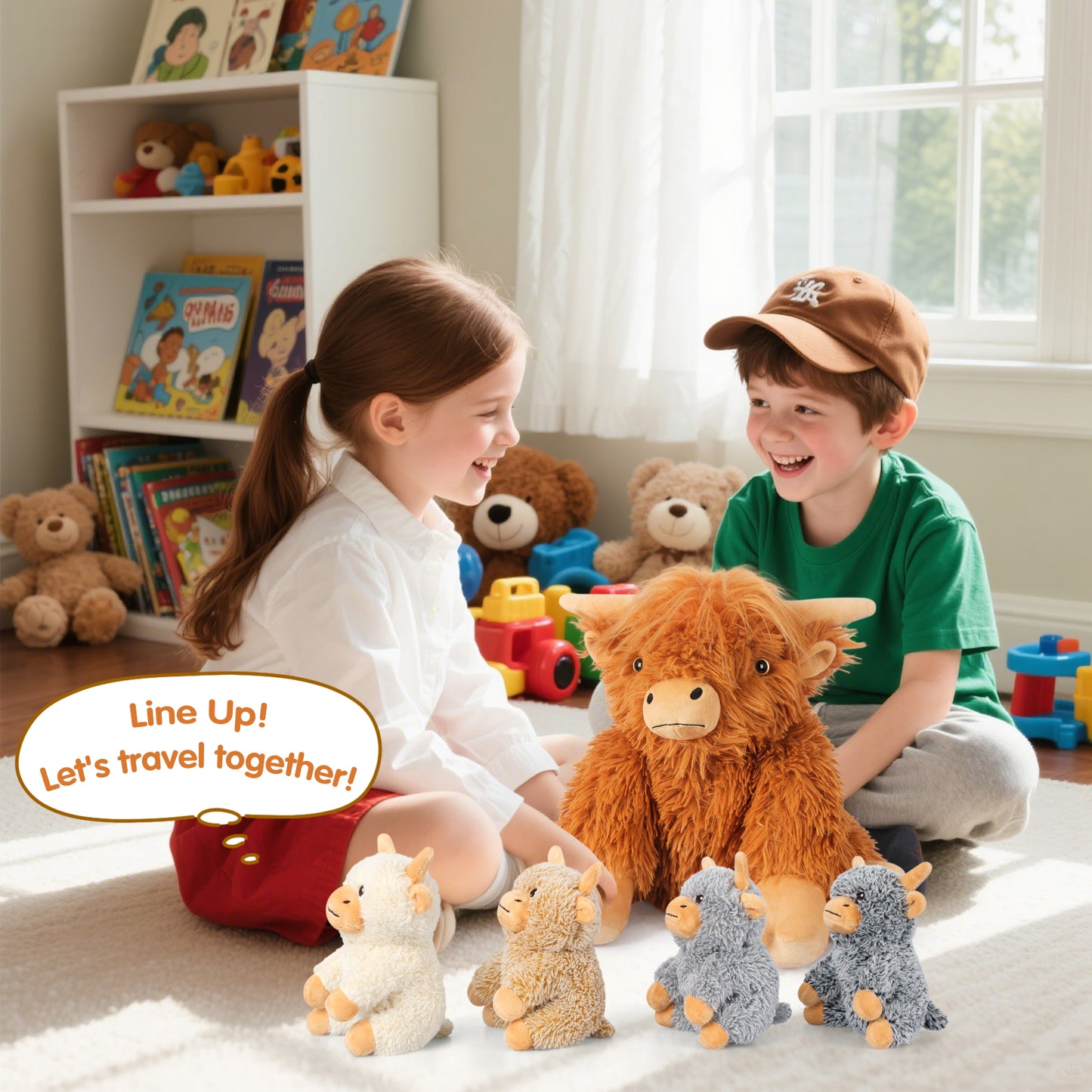 SuzziPals 5-in-1 Highland Cow Stuffed Animals with Babies Inside, 5PC Set Highland Cow Plush Mommy & 4 Babies, Soft Pillow Plushies Decor, Cute 3 to 8 Year Old Girl Gifts, Imaginative Play Toy (Cows)