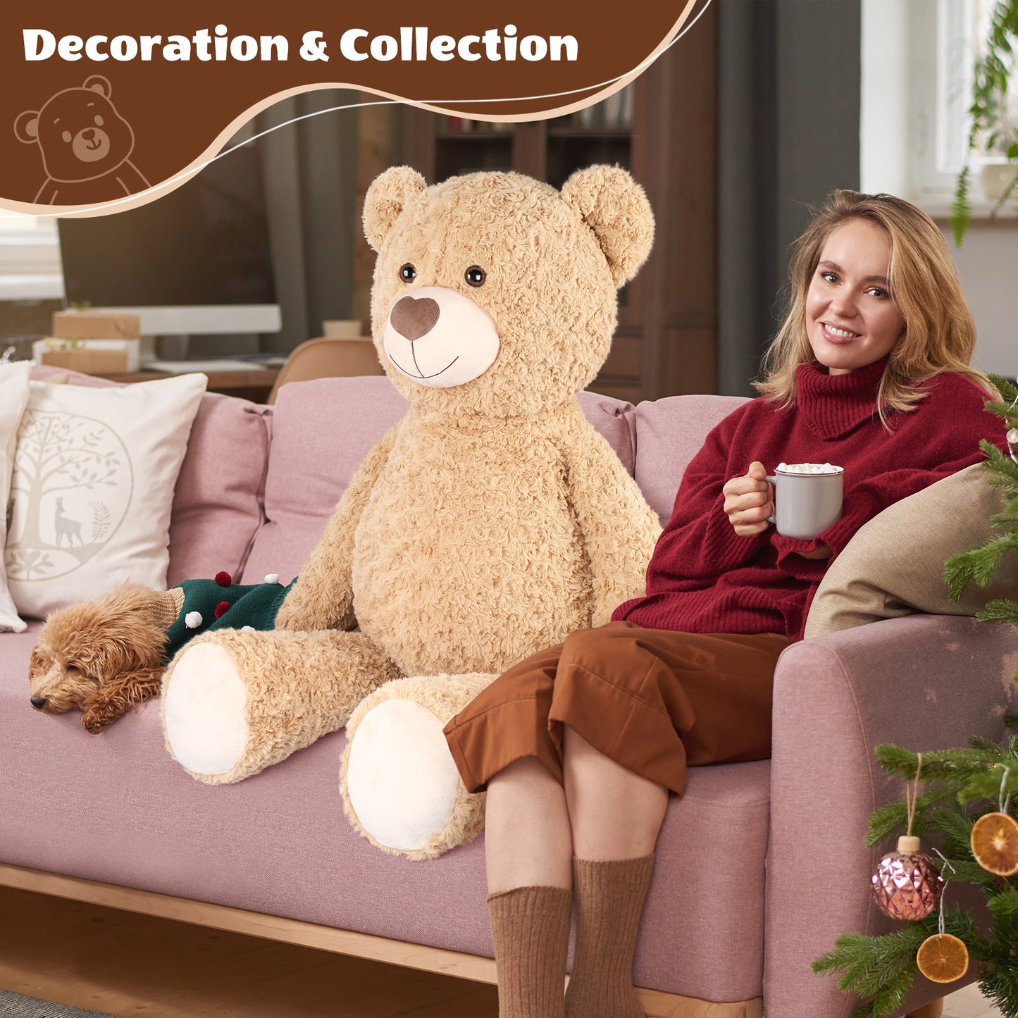 SuzziPals 43 inch Giant Teddy Bear Stuffed Animal, Lifelike Stuffed Animals for Stress Relief & Companion, Extra Soft Fluffy Big Plushies Hugging Pillow, Jumbo Teddy Bears Gifts for Kids Adults