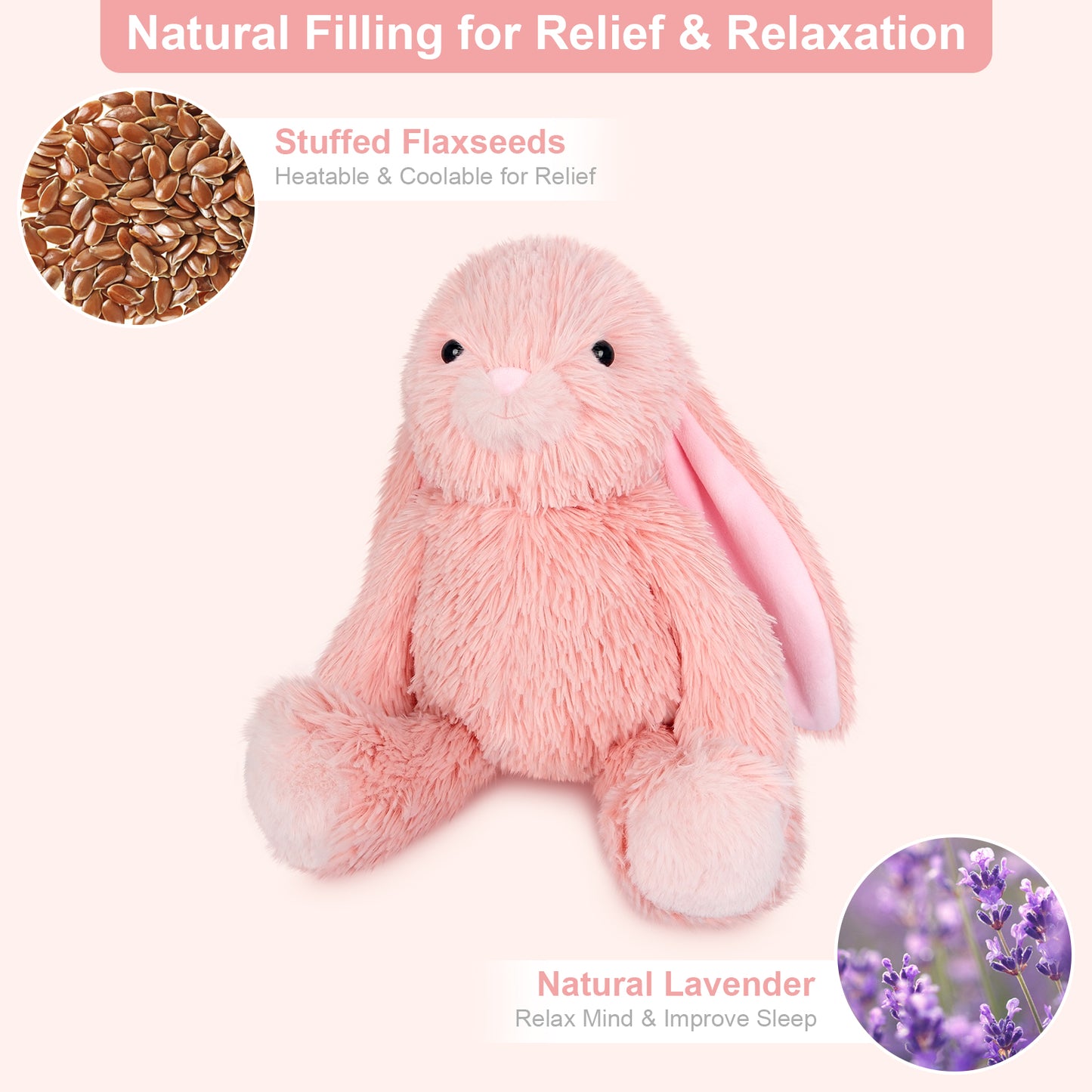SuzziPals Heatable & Coolable Pink Bunny Stuffed Animal Heating Pad for Soothing & Relaxation, Lavender Pink Bunny Plush for Discomfort, Rabbit Stuffed Animals for Kids, Bunny Plushies Gifts