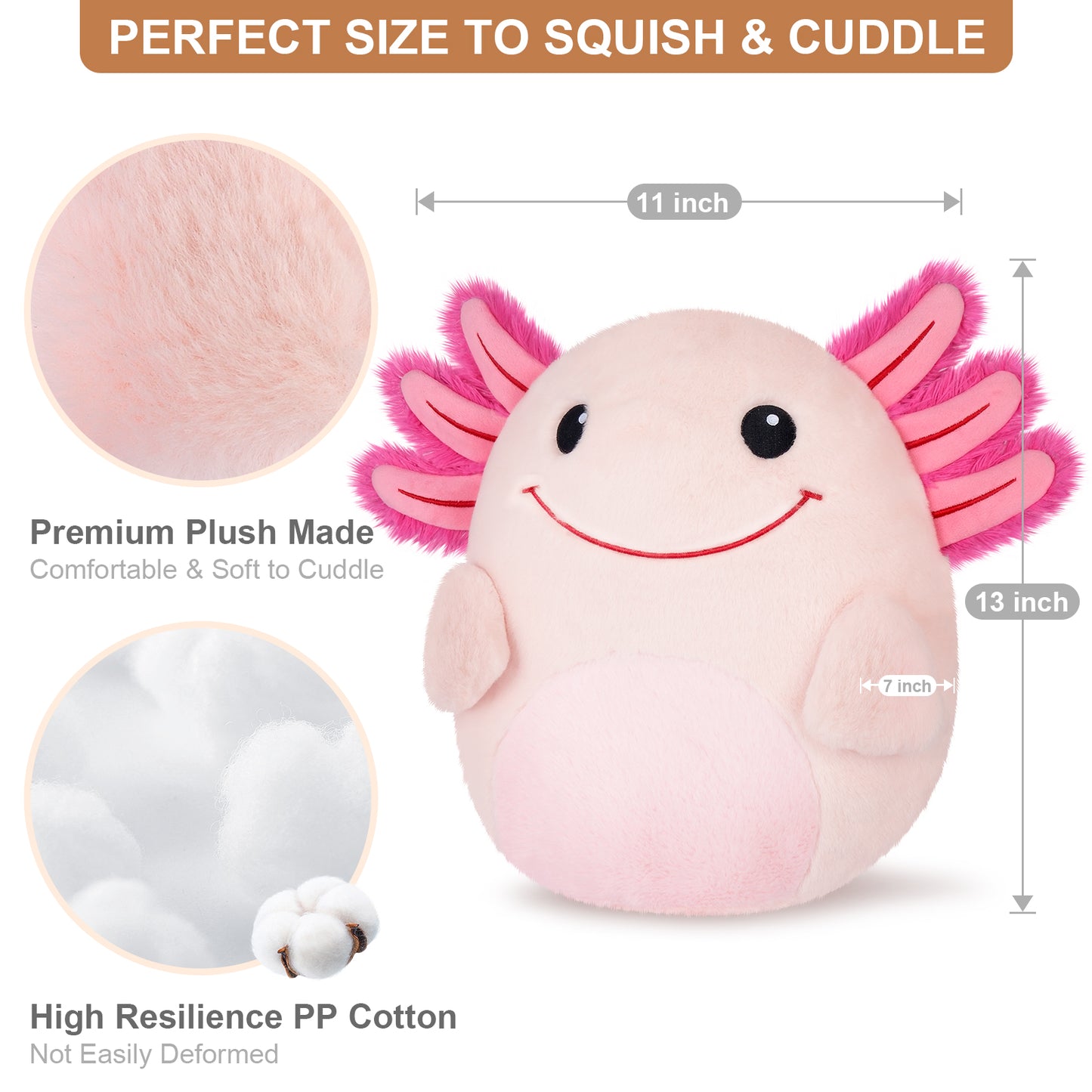 13'' Axolotl Plush Pillows, Axolotl Stuffed Animal Plushies, Axolotl Cuddle Pillow for Kawaii Decor