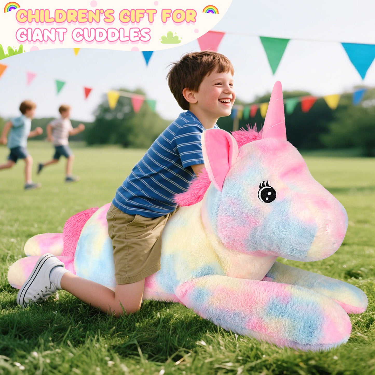 SuzziPals 43 inch Giant Unicorn Stuffed Animal, Lifelike Giant Plush Unicorn Toys for Stress Relief & Companion, Soft Big Stuffed Animals, Rainbow Unicorns Big Plushies Gifts for Kids Adults