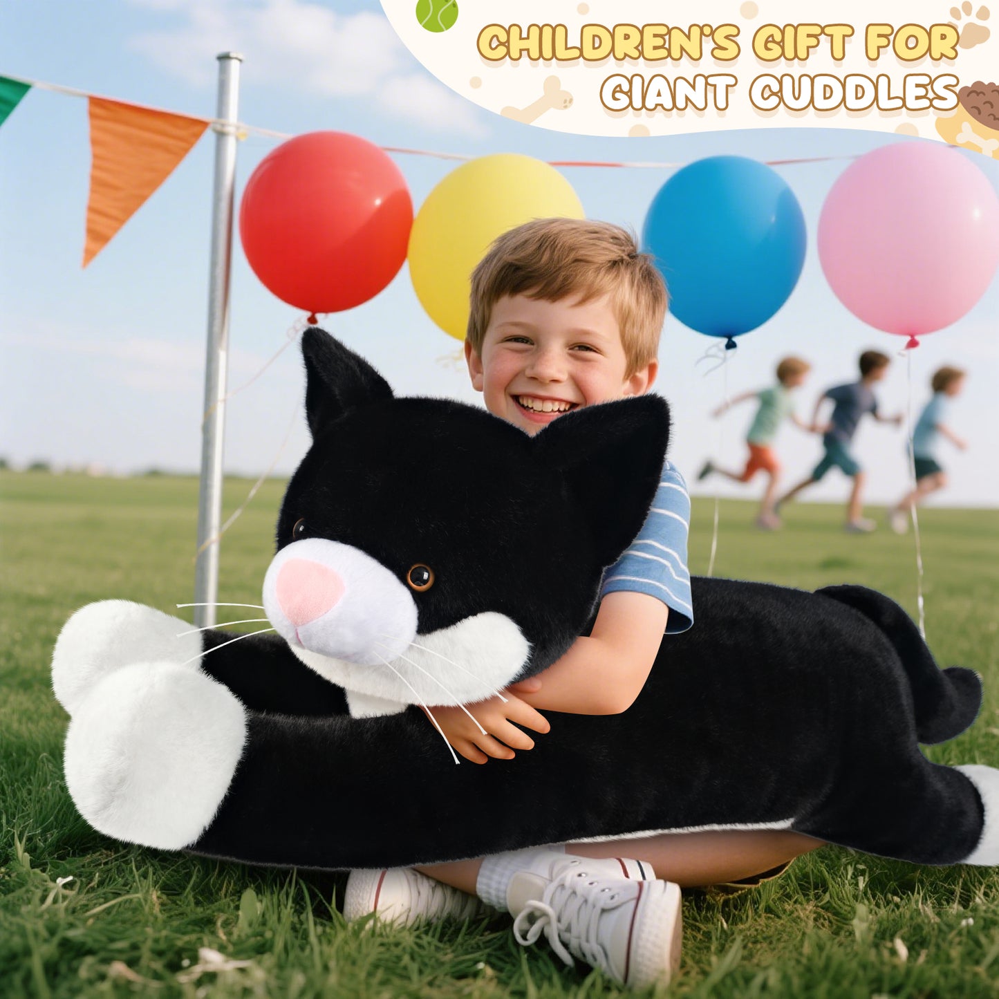 SuzziPals 43 inch Black and White Cat Stuffed Animal, Lifelike Tuxedo Cat Plush Toy for Stress Relief & Companion, Extra Soft Giant Stuffed Animals, Giant Plushies Gifts for Kids Adults