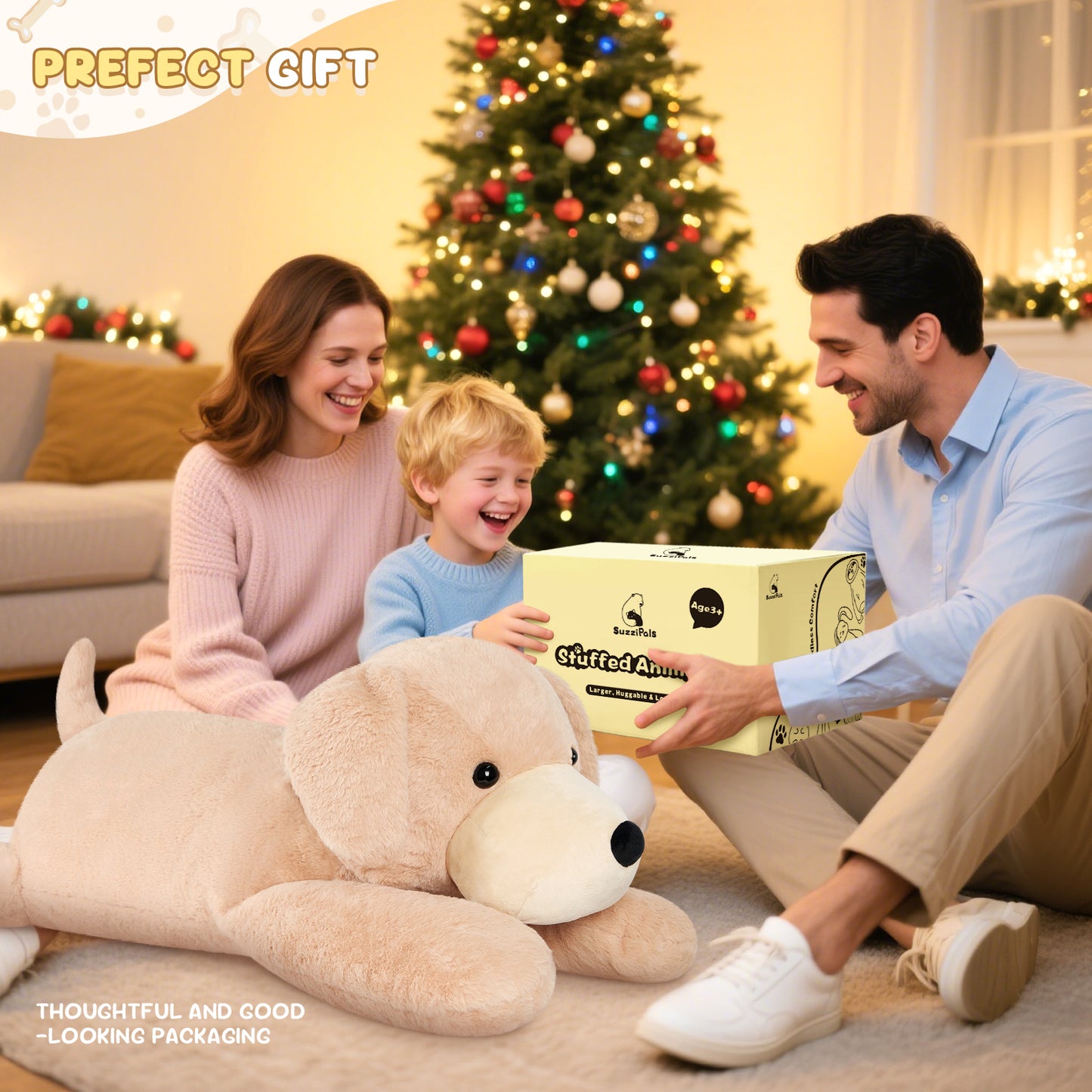 SuzziPals 43 inch Golden Retriever Giant Dog Stuffed Animal, Lifelike Jumbo Dog Plush for Stress Relief & Companion, Extra Soft Large Stuffed Animals, Big Plushies Gifts for Kids Adults
