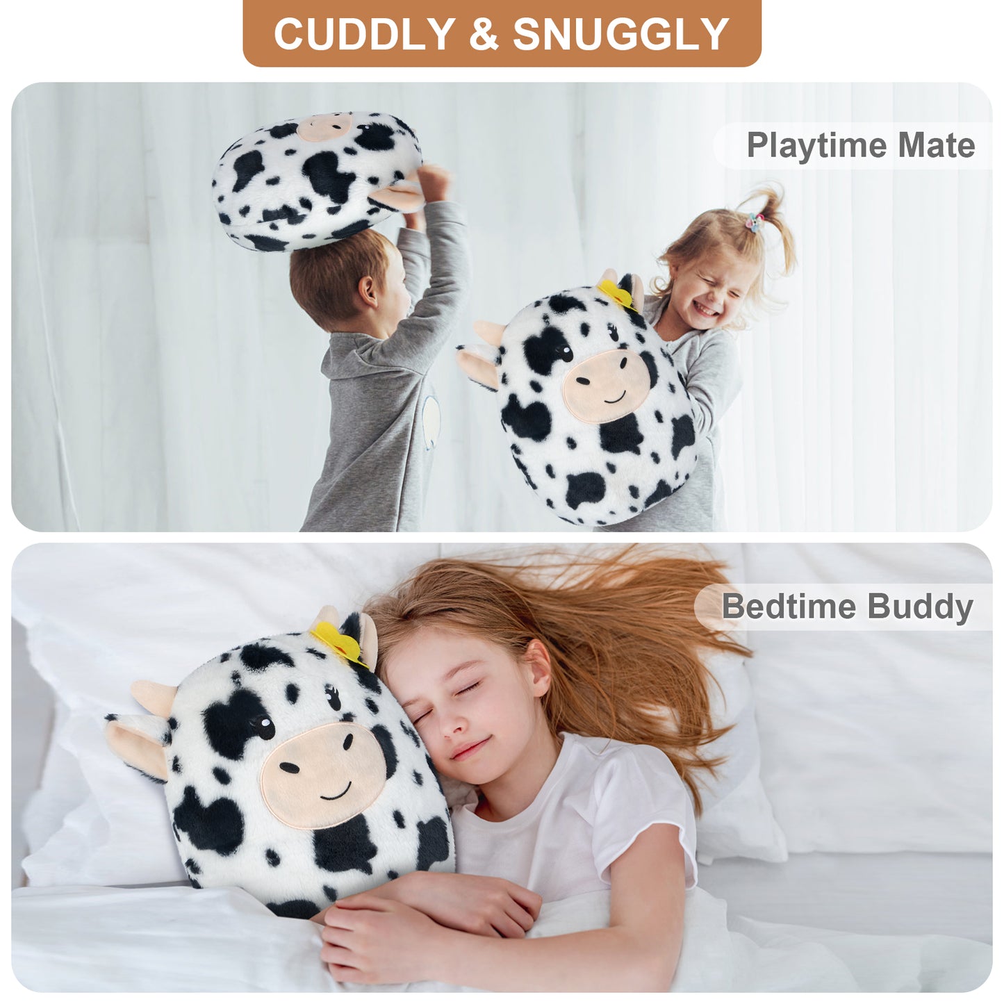 13" Stuffed Cow Plush Pillows, Cow Stuffed Animals Cow Plushies for Squish & Cuddle