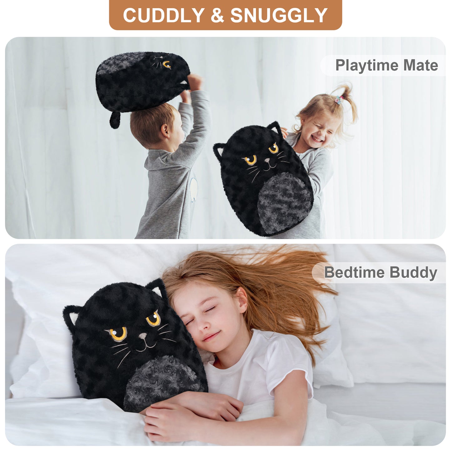 14" Cute Black Cat Plush Pillows, Cute Cat Stuffed Animals for Squish & Collect