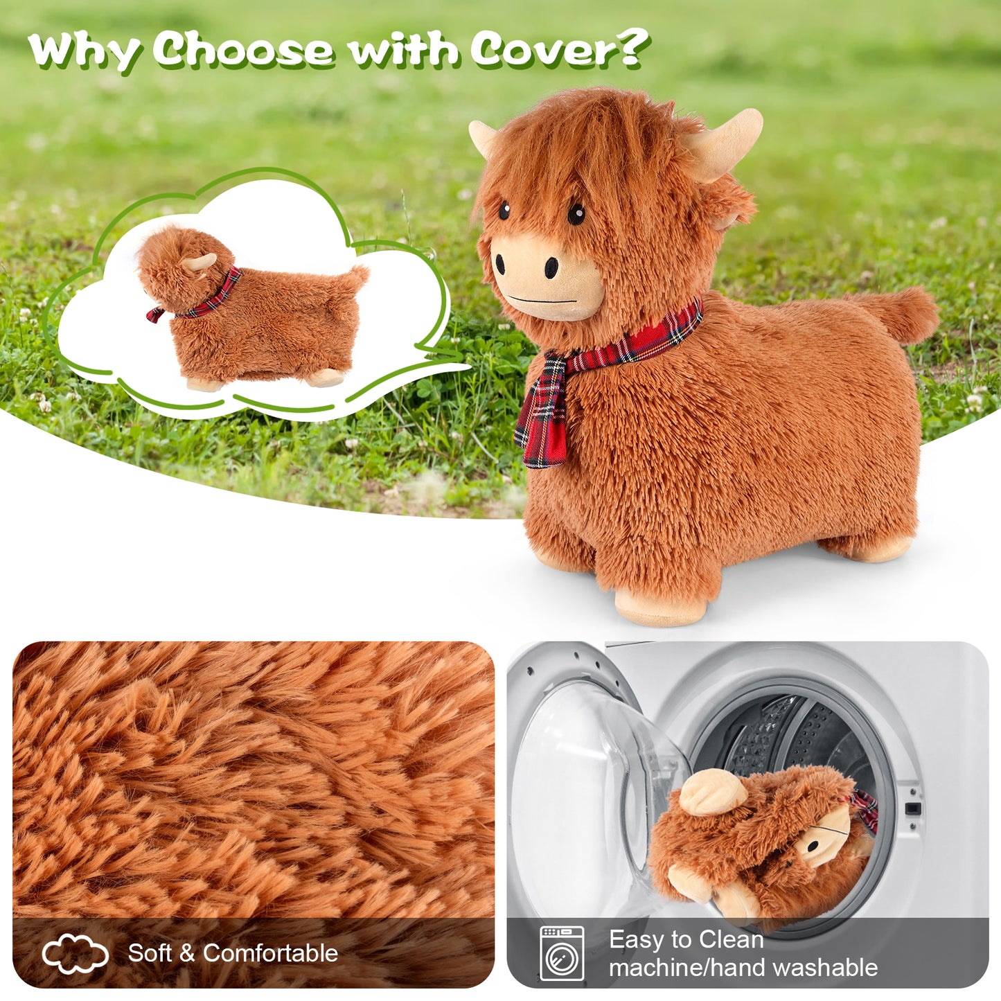 Bouncy Highland Cow Hopper Toys, Inflatable Cow Ride on Bouncer, Indoor Outdoor Highland Cow Plush Bouncy Horse for Toddlers & Kids, Bouncing Animals Toddler Toys, Toddler Gifts