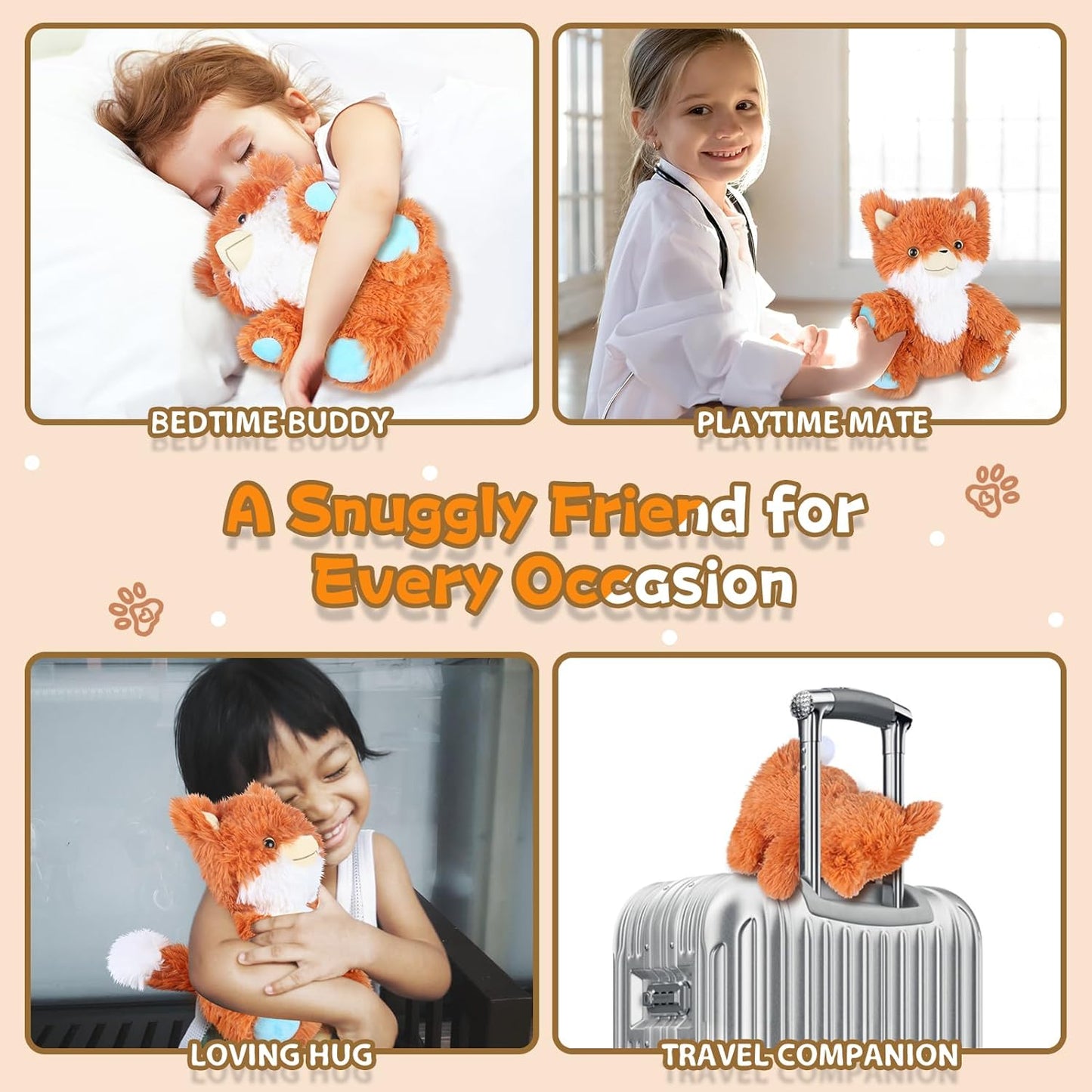 SuzziPals Microwavable Stuffed Animals Fox Plushies, Stuffed Fox Heating Pads for Cramps Pain, Anxiety & Stress Relief, Warming Cuddly Companion Fox Stuffed Animal, Fox Toys Gifts for Kids Adults