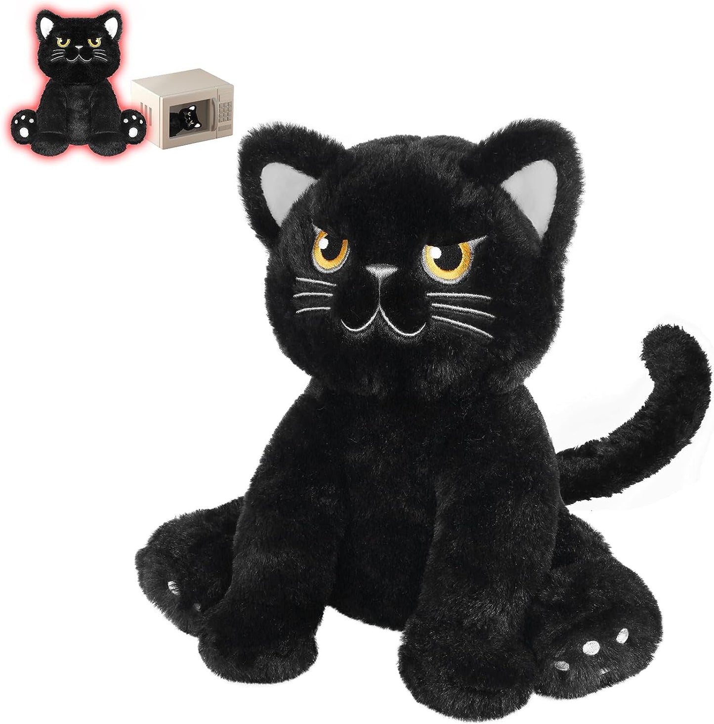 SuzziPals Microwavable Grumpy Black Cat Stuffed Animals Lavender Scent, Heated Stuffed Animals Heating Pads for Cramps & Pain, Black Cat Plush for Bedtime, Cuddle, Stuffed Cat Stress Relief Gifts