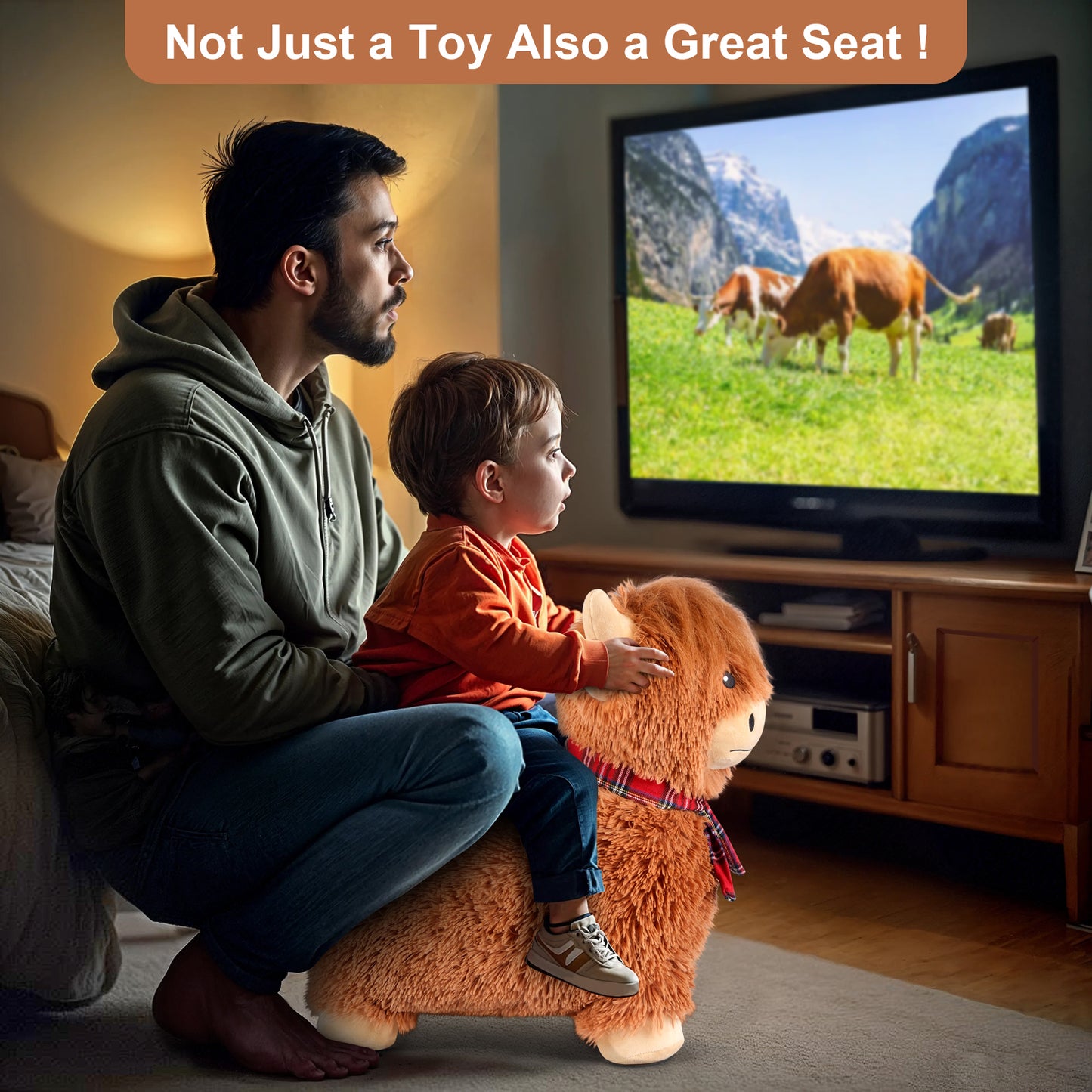 Bouncy Highland Cow Hopper Toys, Inflatable Cow Ride on Bouncer, Indoor Outdoor Highland Cow Plush Bouncy Horse for Toddlers & Kids, Bouncing Animals Toddler Toys, Toddler Gifts