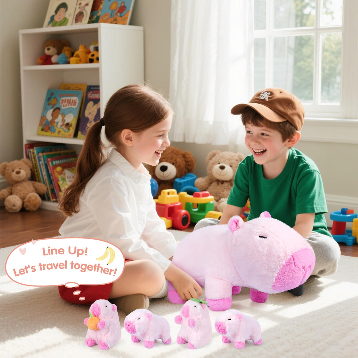 SuzziPals Pink Capybara Plush Toys with 4 Babies, Lovely Capybara Gifts