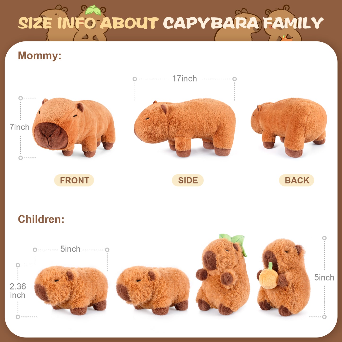 5-in-1 Capybara Stuffed Animals with Babies Inside, 5PC Set Plush with Mommy & 4 Babies, Cute 3 to 8 Year Old Girl Gifts, Imaginative Play Toys
