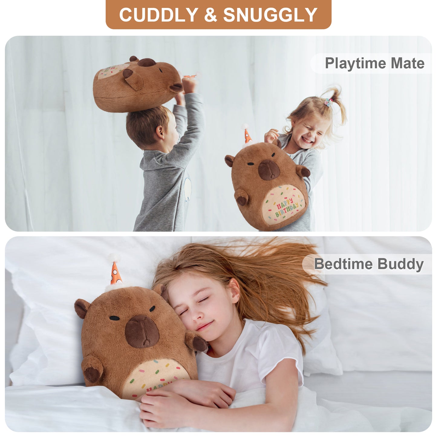 17" Happy Birthday Capybara Plush Pillows, Squish Capybara Stuffed Animals