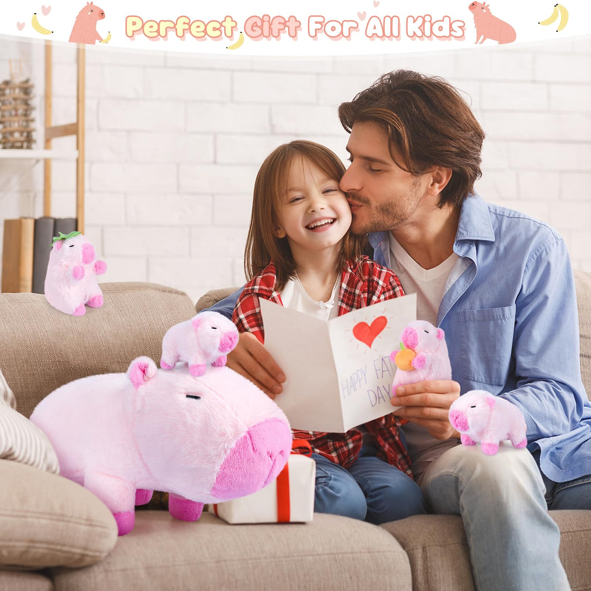 SuzziPals Pink Capybara Plush Toys with 4 Babies, Lovely Capybara Gifts