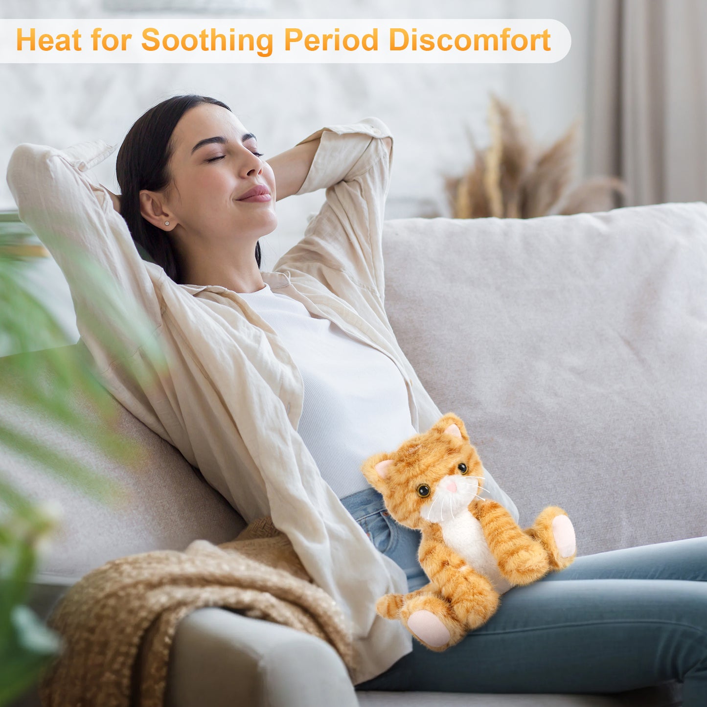 Heatable & Coolable Orange Cat Stuffed Animal, Cat Heating Pad Microwavable for Soothing & Relaxation, Lavender Scented Tuxedo Cat Plush Toy for Stress Relief, Cat Toys for Kids