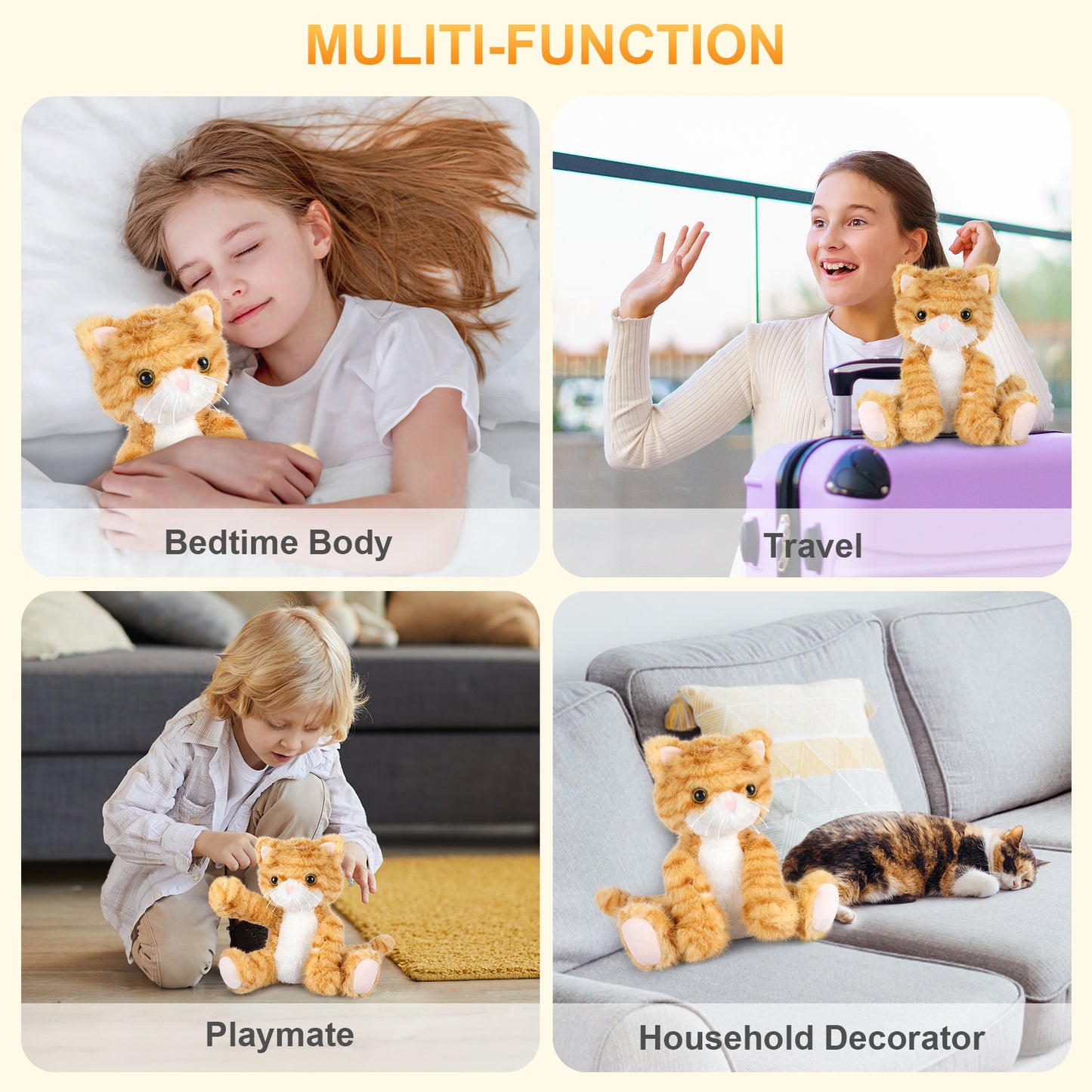 Heatable & Coolable Orange Cat Stuffed Animal, Cat Heating Pad Microwavable for Soothing & Relaxation, Lavender Scented Tuxedo Cat Plush Toy for Stress Relief, Cat Toys for Kids