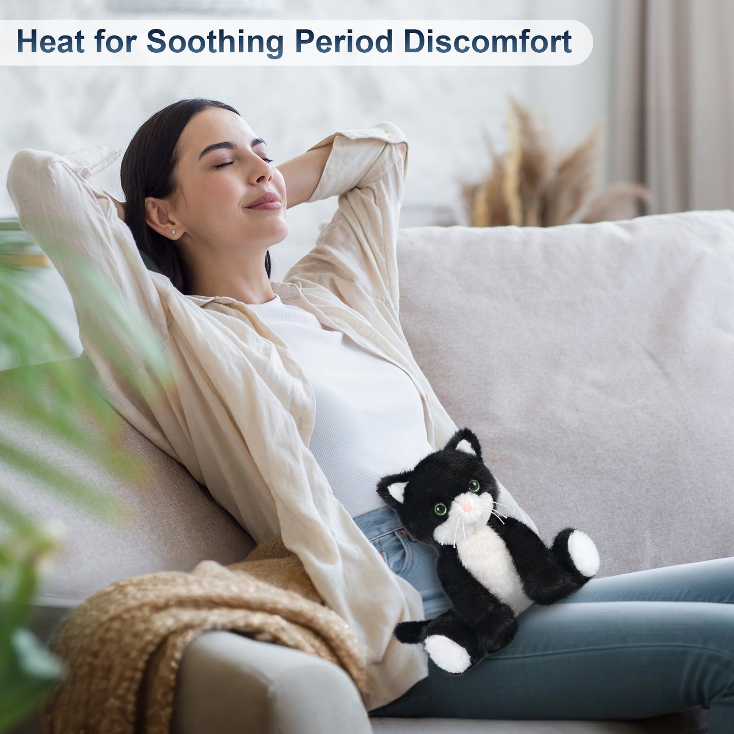 Heatable & Coolable Black and White Cat Stuffed Animal, Cat Heating Pad Microwavable for Soothing & Relaxation, Lavender Scented Tuxedo Cat Plush Toy for Stress Relief, Cat Toys for Kids
