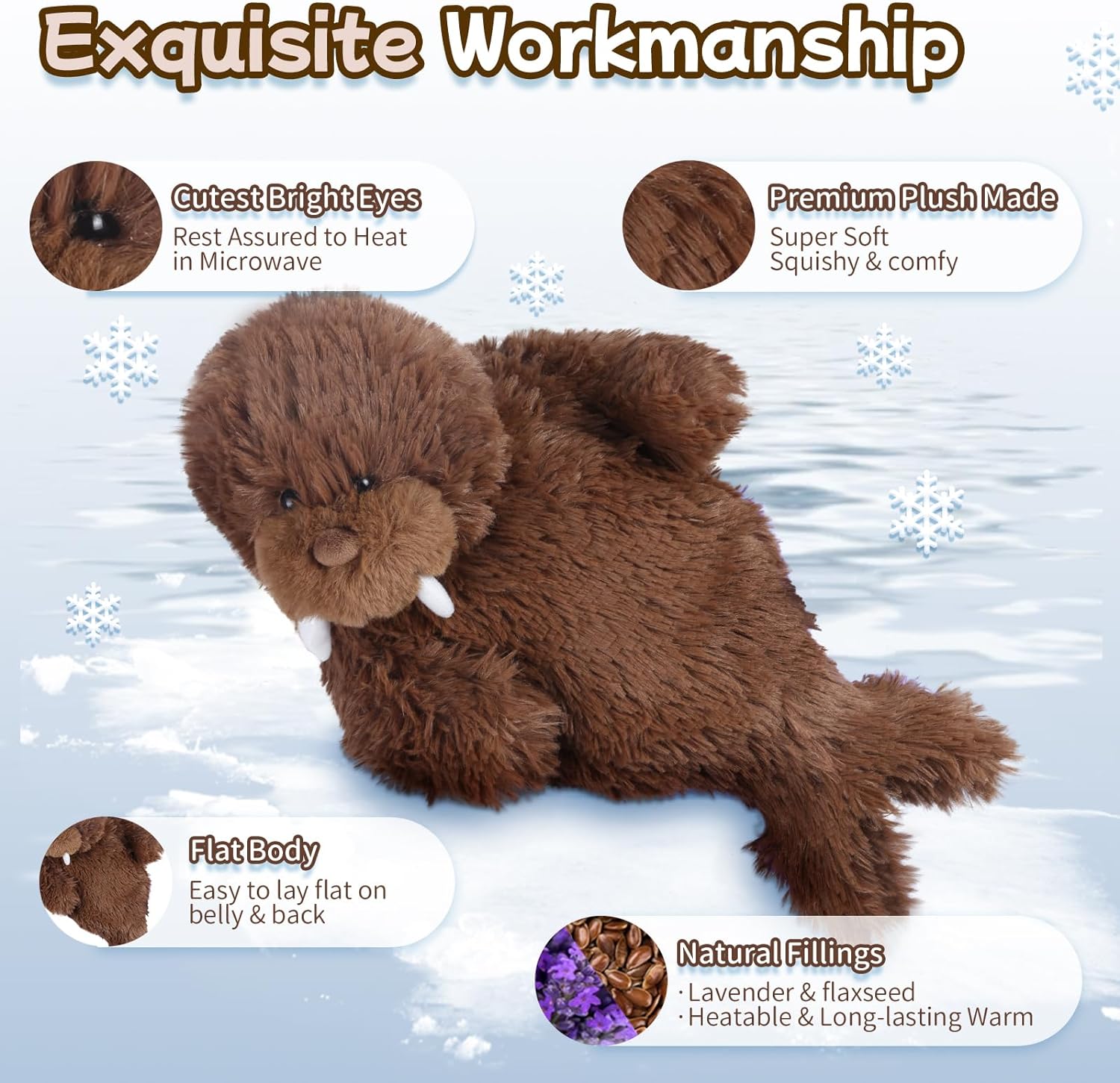 SuzziPals Warming Walrus Stuffed Animals, Microwavable Stuffed Animal Heating Pads for Cramps Pain, Anxiety Stress Relief, Cuddly Companion Walrus