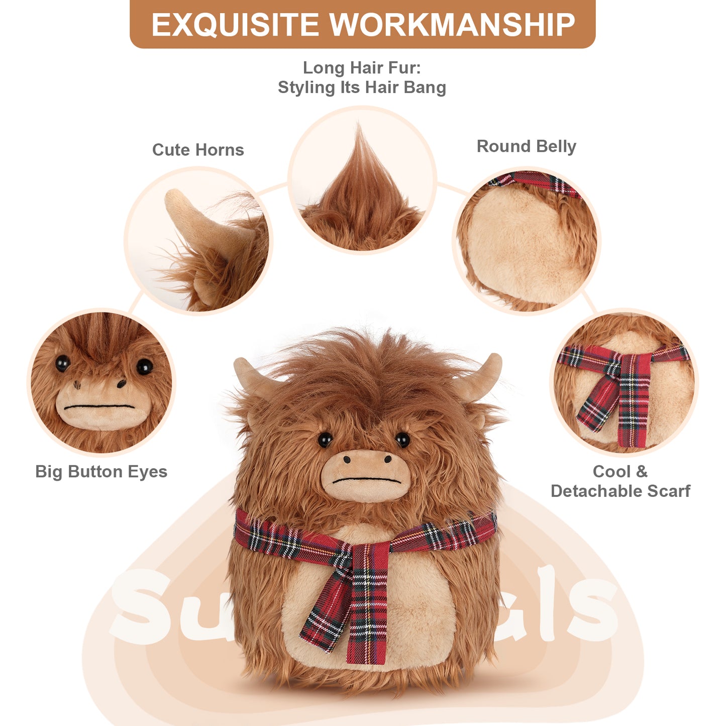 14'' Highland Cow Stuffed Animals Plush Pillows