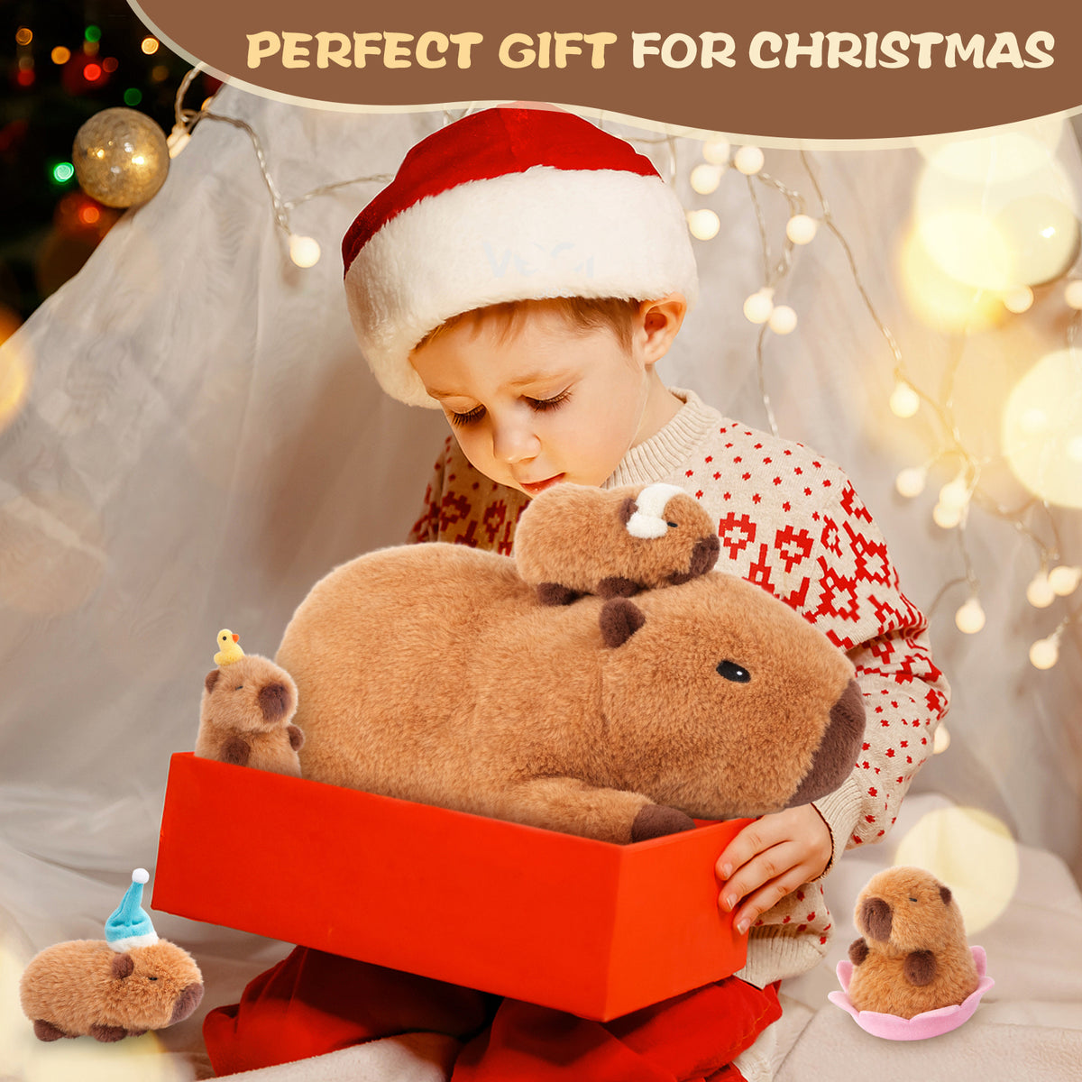 SuzziPals Lotus Capybara Plush with 4 Babies, Cute Capybara Gifts for Kids