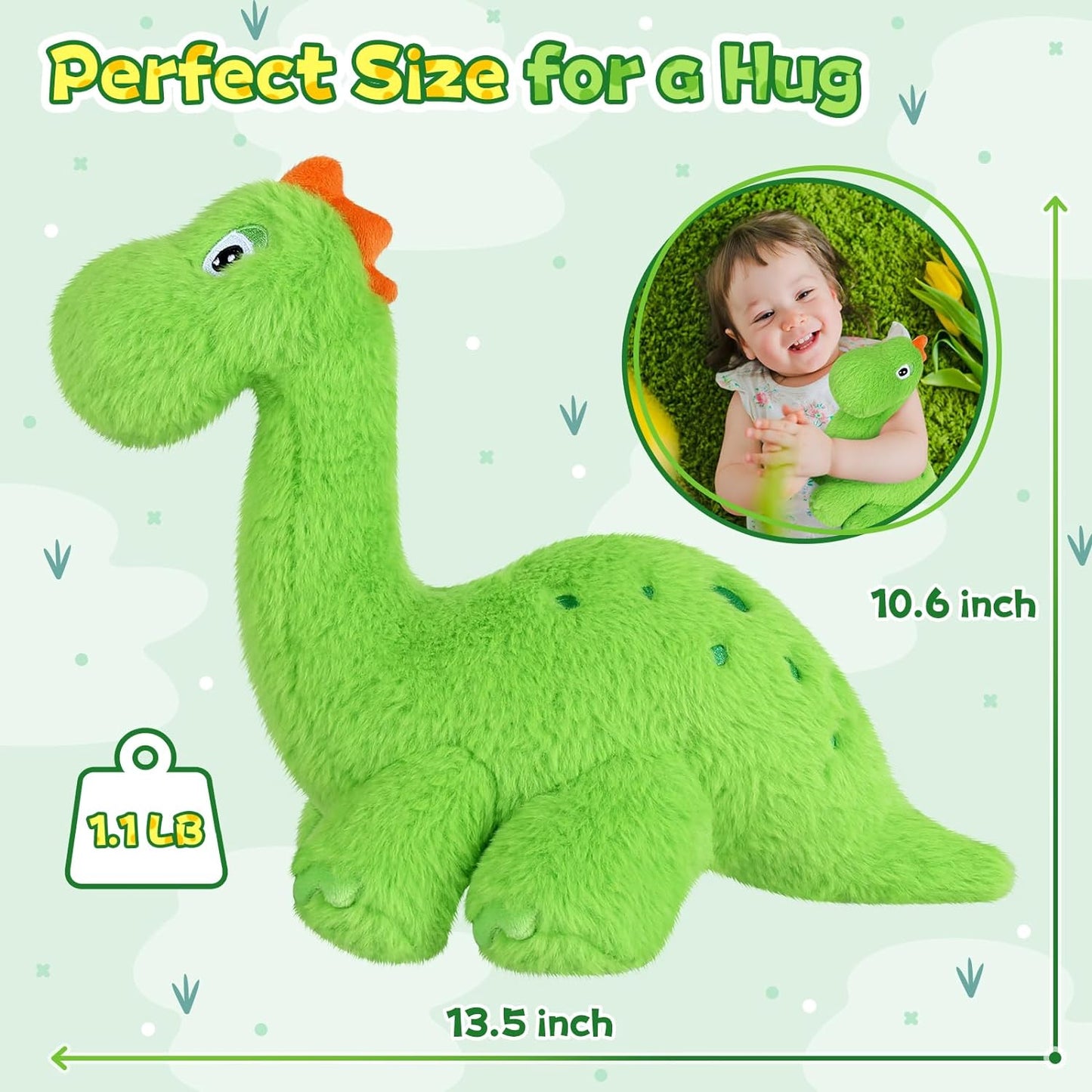 SuzziPals Heatable & Coolable Brachiosaurus Dinosaur Plush, Microwavable Dinosaur Stuffed Animal with Lavender Scent, Microwave Heating Pad Stuffed Animal for Cramps Period, Dino Gift for Boys Girls