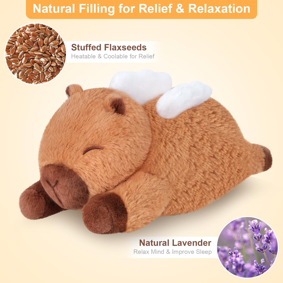 SuzziPals Heatable & Coolable Angle Capybara Plush, Microwave Heating Pad Stuffed Animals for Soothing & Relaxation