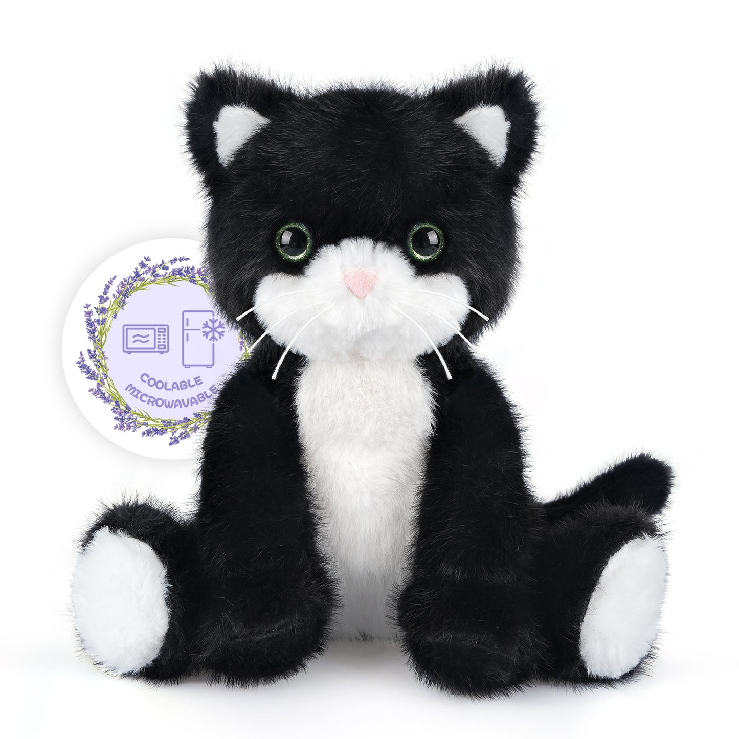 Heatable & Coolable Black and White Cat Stuffed Animal, Cat Heating Pad Microwavable for Soothing & Relaxation, Lavender Scented Tuxedo Cat Plush Toy for Stress Relief, Cat Toys for Kids