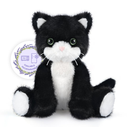 Heatable & Coolable Black and White Cat Stuffed Animal, Cat Heating Pad Microwavable for Soothing & Relaxation, Lavender Scented Tuxedo Cat Plush Toy for Stress Relief, Cat Toys for Kids
