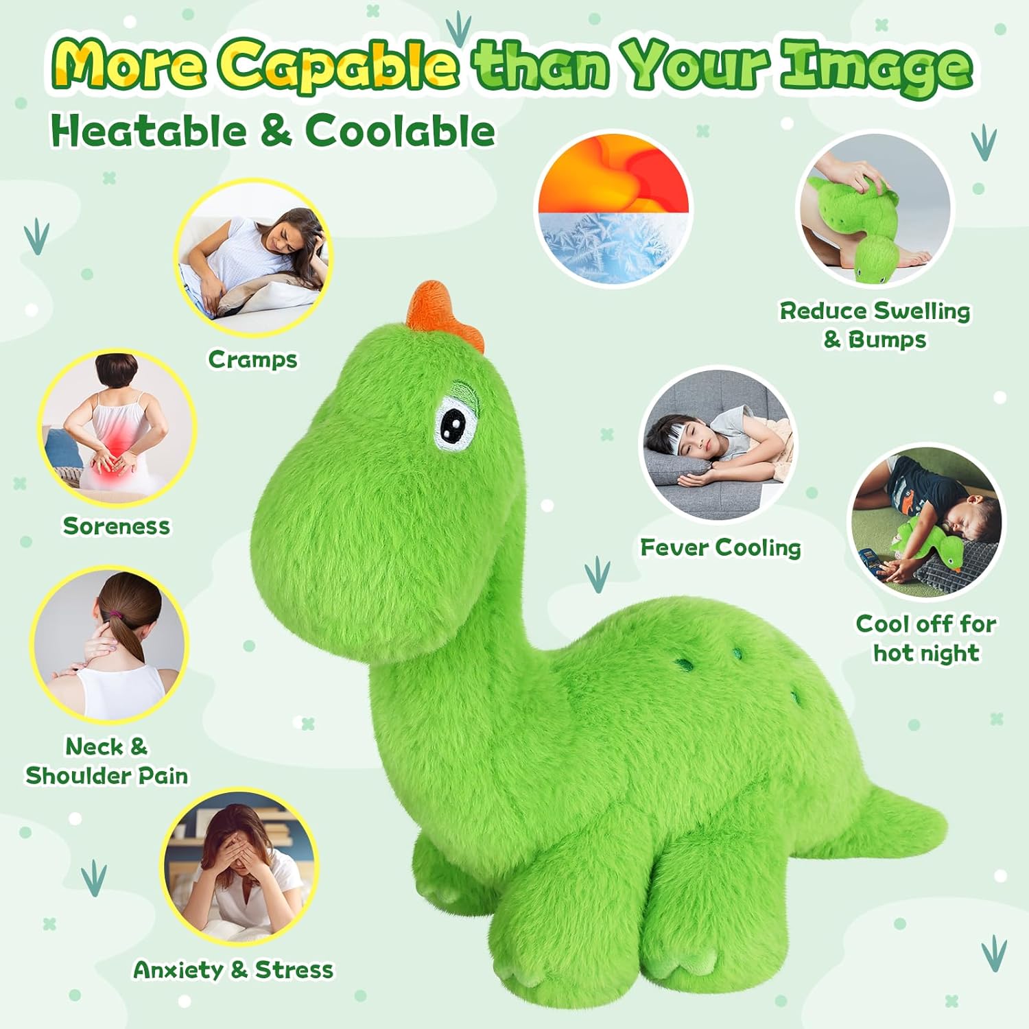 SuzziPals Heatable & Coolable Brachiosaurus Dinosaur Plush, Microwavable Dinosaur Stuffed Animal with Lavender Scent, Microwave Heating Pad Stuffed Animal for Cramps Period, Dino Gift for Boys Girls