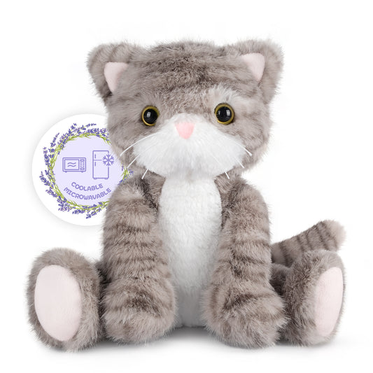 Heatable & Coolable Grey Cat Stuffed Animal, Cat Heating Pad Microwavable for Soothing & Relaxation, Lavender Scented Cat Plush Toy for Stress Relief, Stuffed Cat Toys for Kids