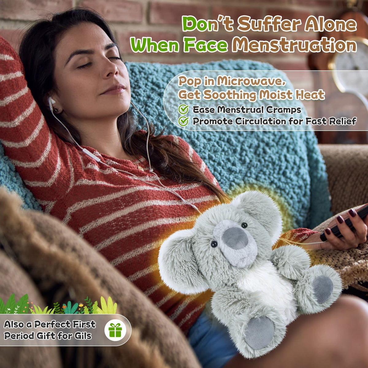 SuzziPals Warming Koala Stuffed Animal, Microwavable Stuffed Animals Heating Pad for Period Cramps, Pain & Stress Relief