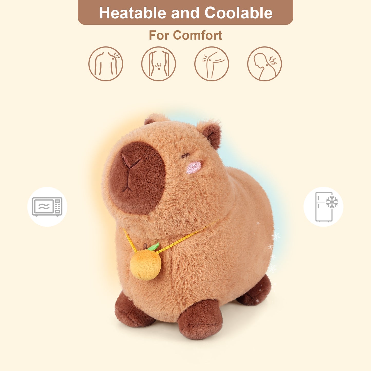 Heatable & Coolable Orange Capybara Stuffed Animal, Microwave Heating Pad Plushies for Soothing & Relaxation, Stuffed Capibara Plush Toys for Stress Relief, Capybara Gifts for Girls & Boy