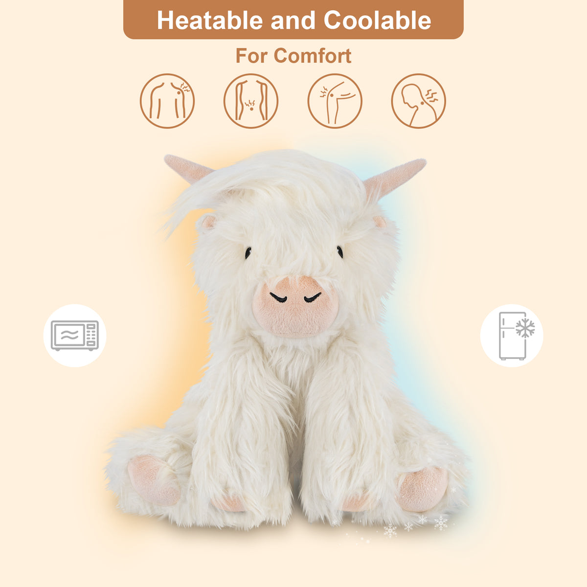 SuzziPals Heatable & Coolable White Weighted Highland Cow Stuffed Animal